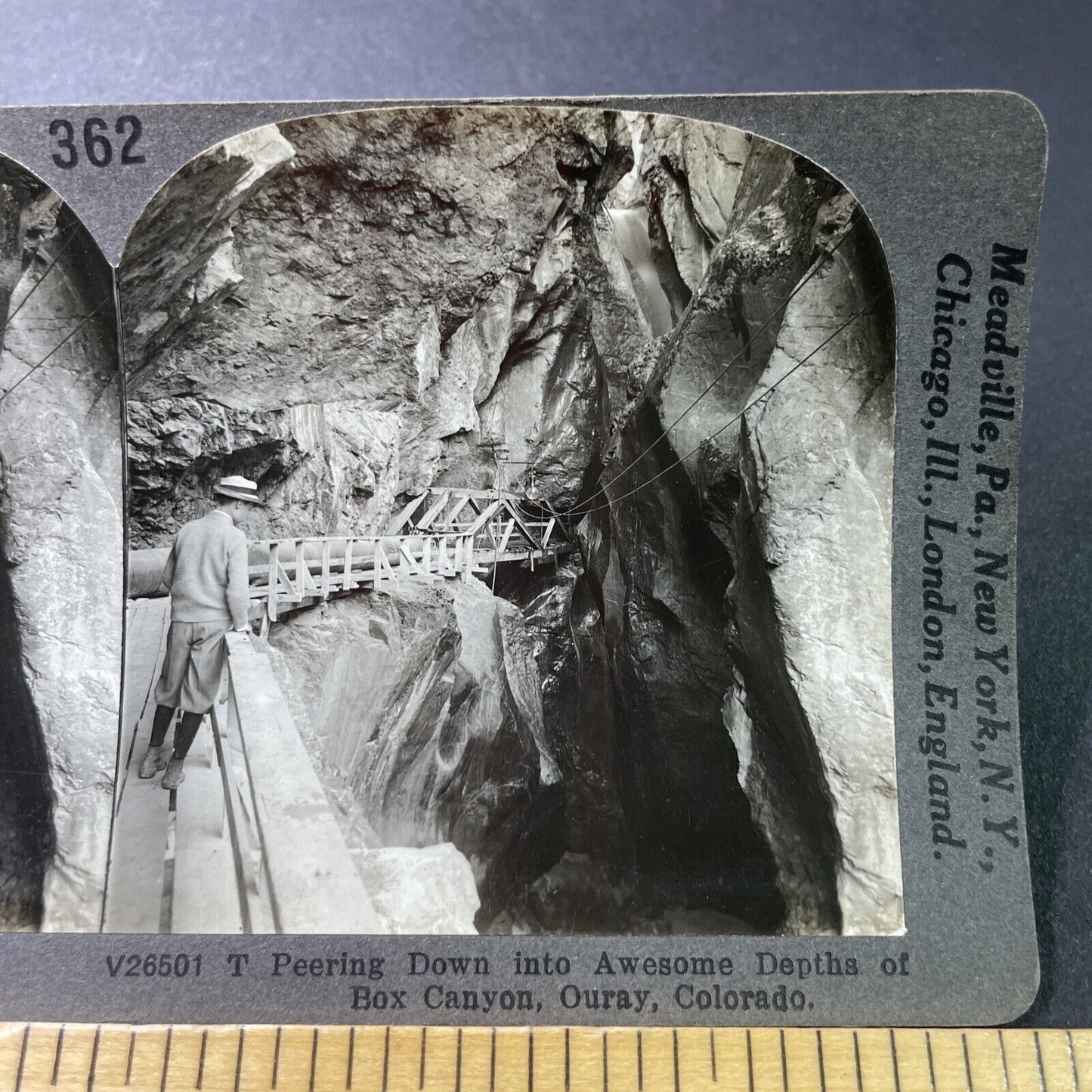 Antique 1910s Cliff Edge Plankway Ouray Colorado Stereoview Photo Card P3211