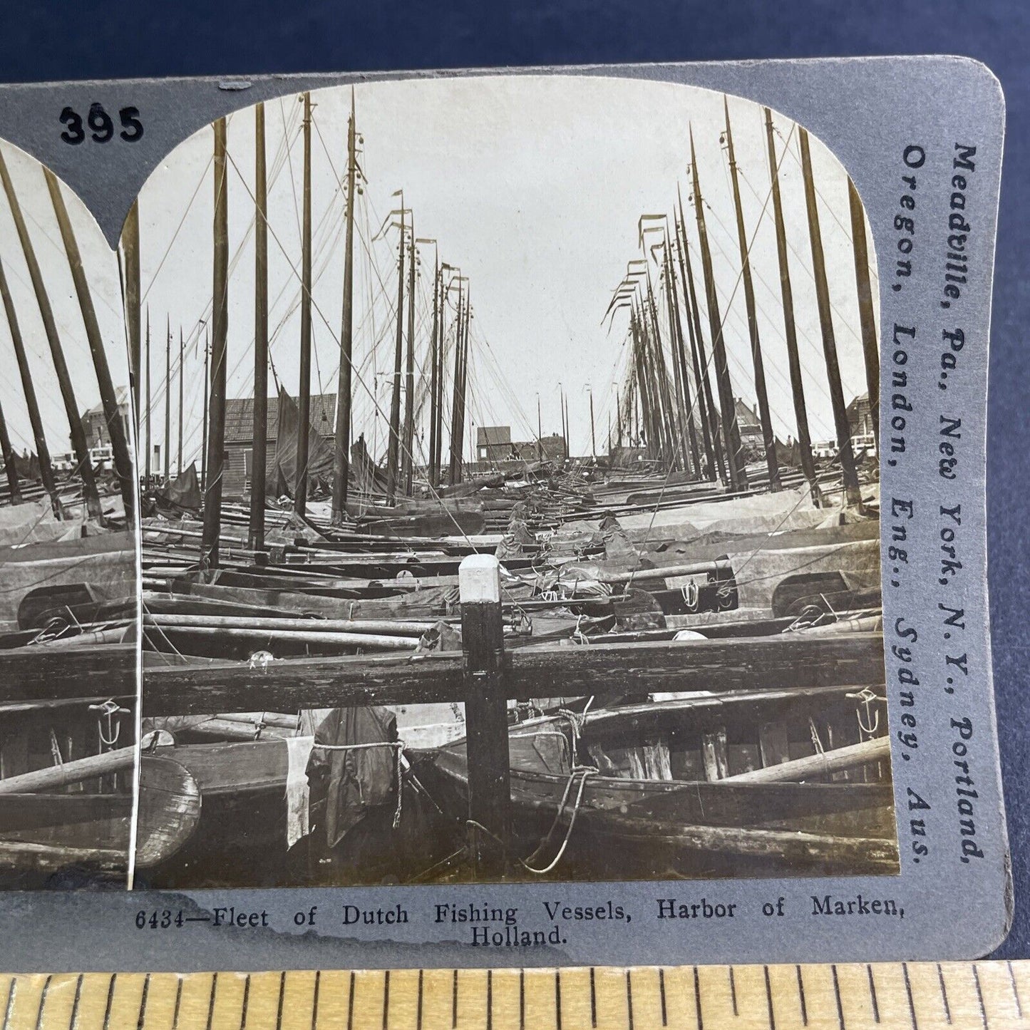 Antique 1905 Fishing Boats Marken Holland Netherland Stereoview Photo Card P2168