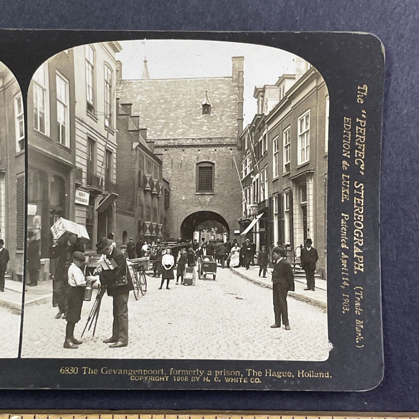 Photographer Shows a Boy his Camera Lens Stereoview Antique c1903 Y1021