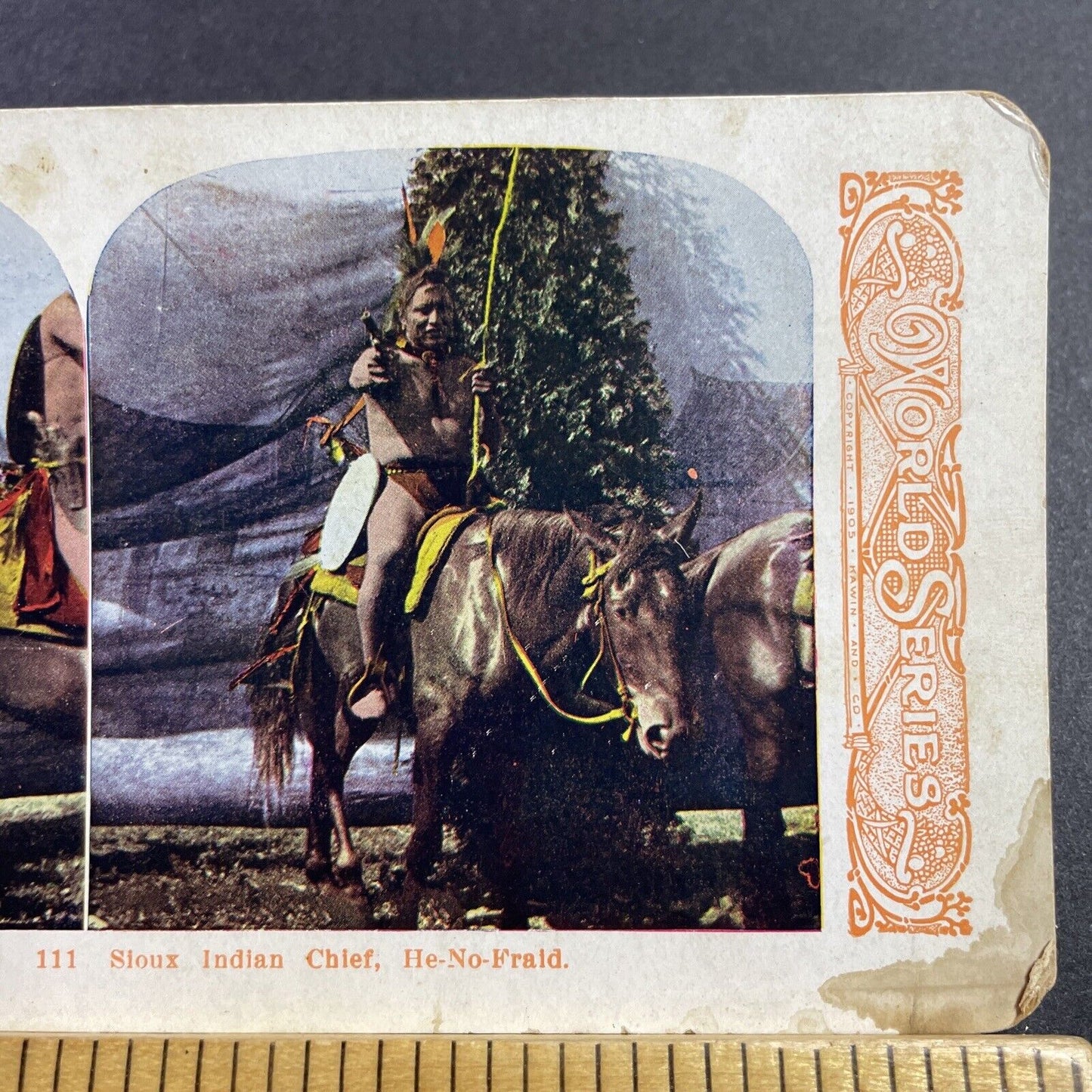 Antique 1905 Chief He-No-Fraid Native American Indian Stereoview Photo Card 2243