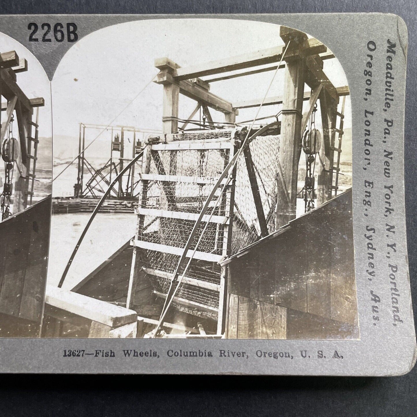 Antique 1904 Fish Wheel Columbia River Oregon Stereoview Photo Card P1609