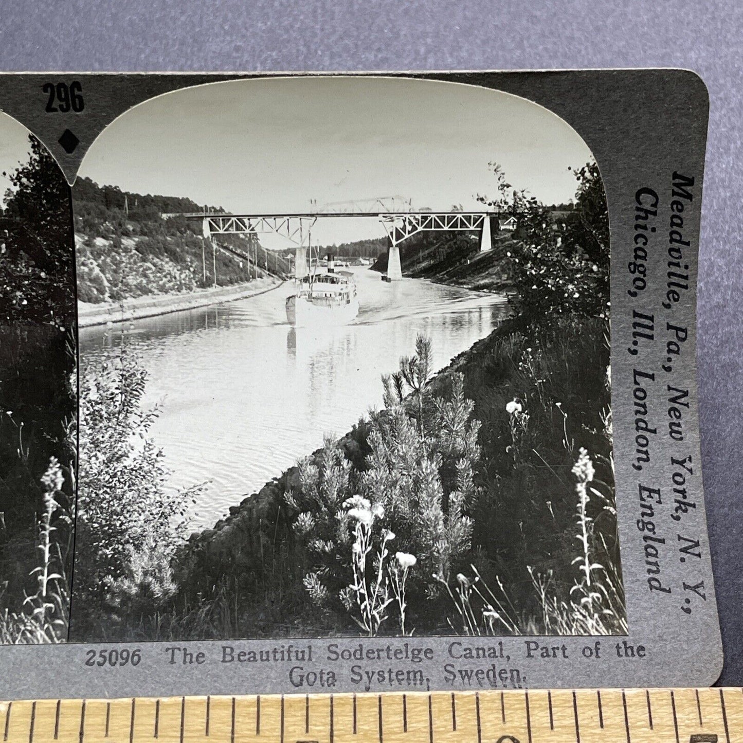 Antique 1920s Ship In Sodertalje Canal Sweden Stereoview Photo Card V3006