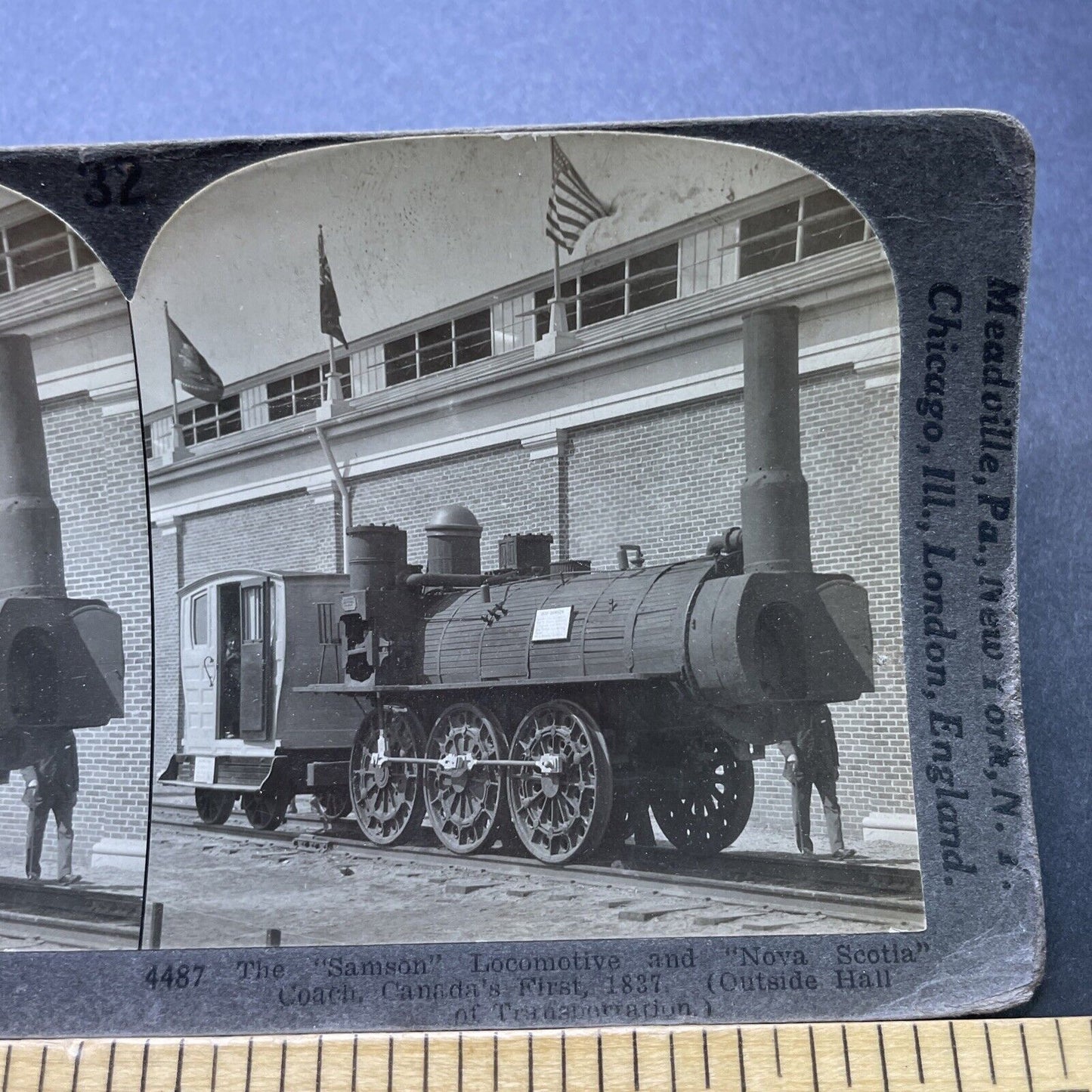 Antique 1910s The Samson Train Locomotive Stereoview Photo Card P2439