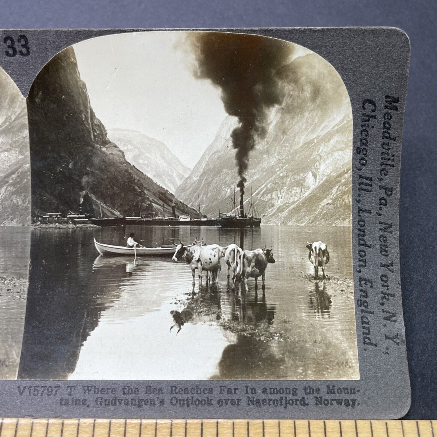 Antique 1910s Gudvangen Village Norway Stereoview Photo Card P2796