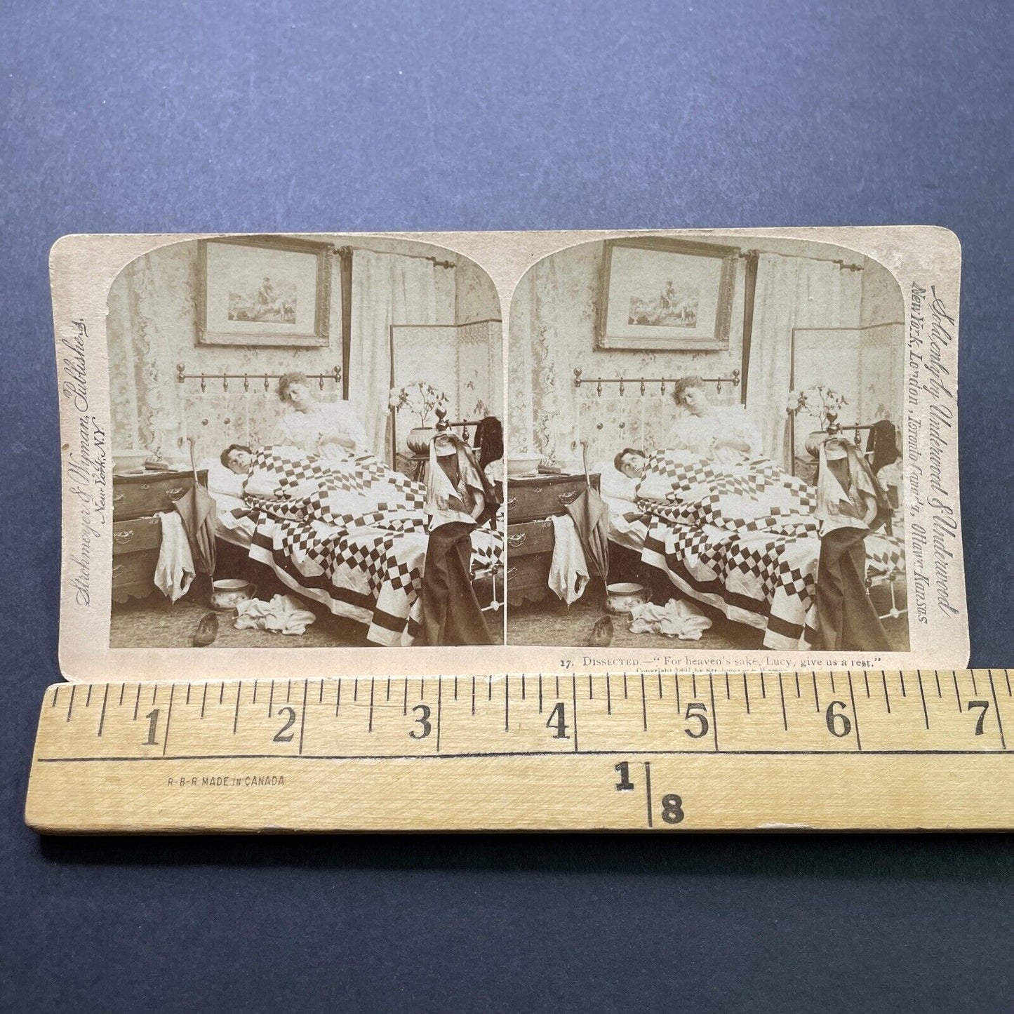 Antique 1897 Woman Wakes Husband For Work Stereoview Photo Card P2405