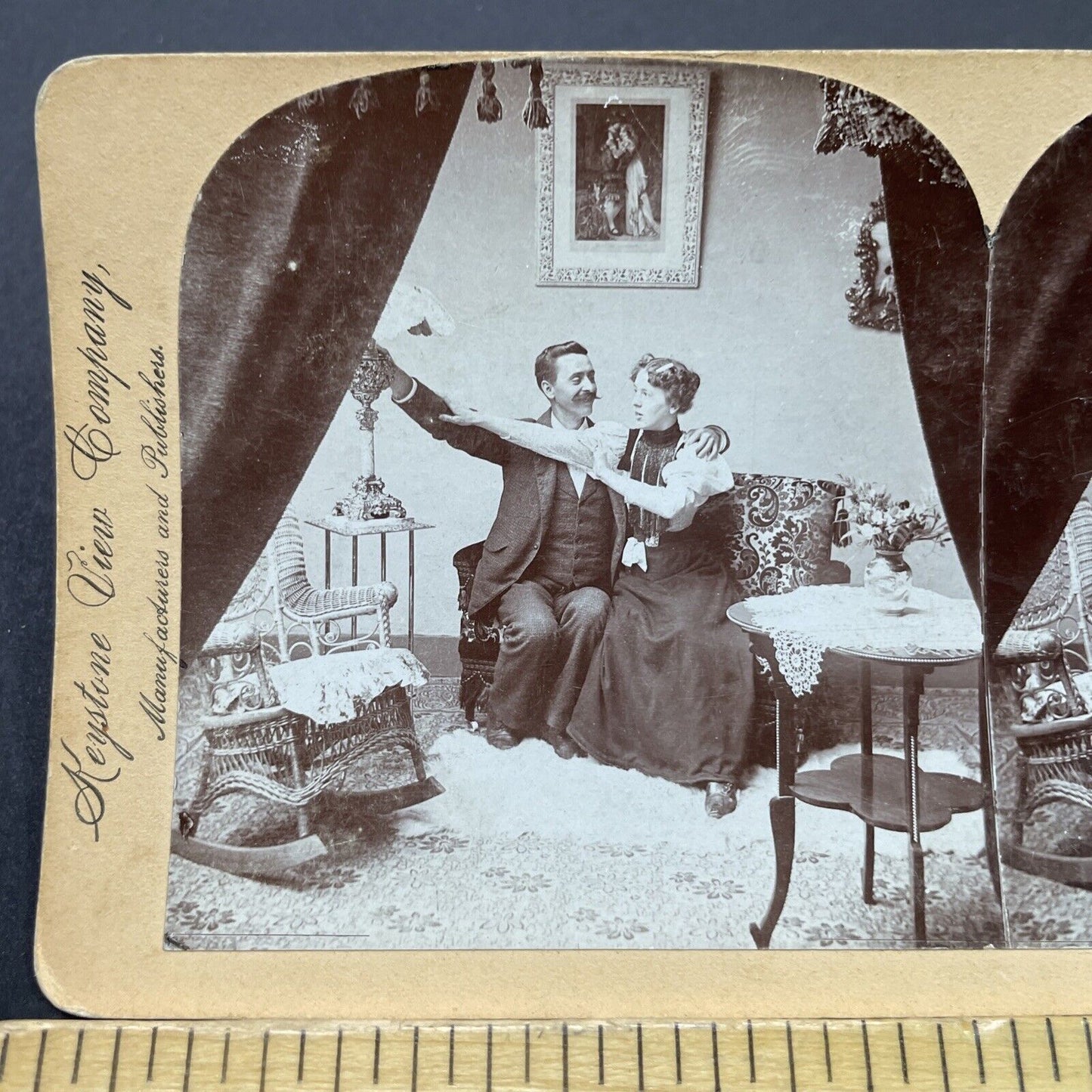 Antique 1895 Man Turns Off Light At Bedtime Stereoview Photo Card P2687