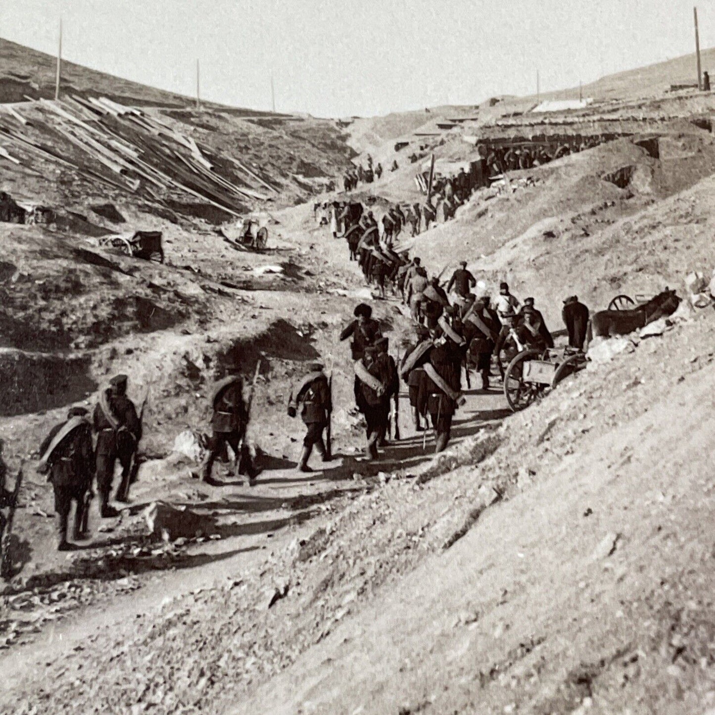 Russian Reinforcements Arrive Stereoview Russia-Sino War Antique c1905 X3813