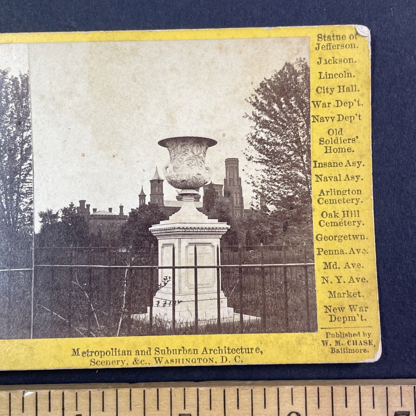 Andrew Jackson Urn Washington D.C. Stereoview W.M. Chase Antique c1880s Y405