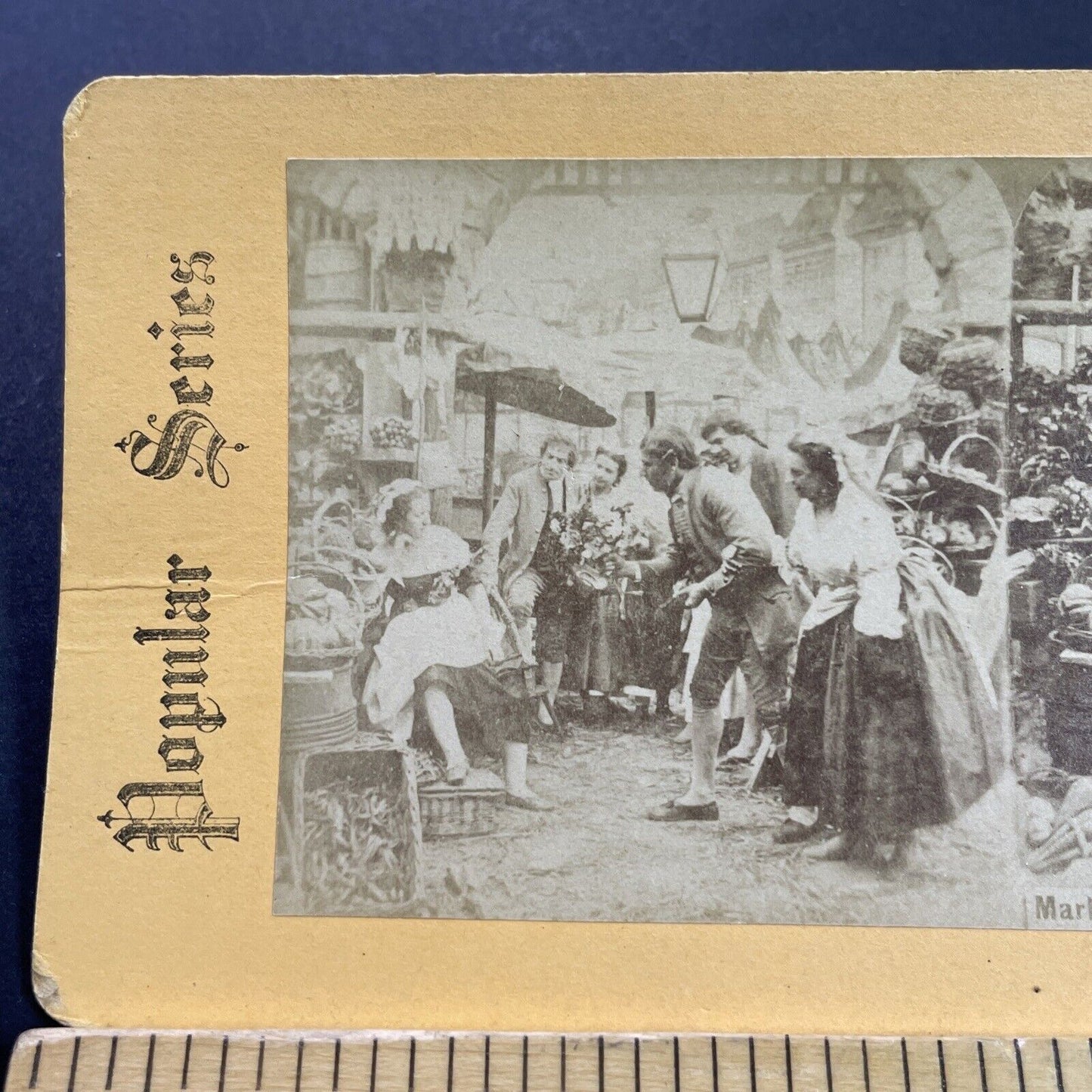 Antique 1870s Men Flirt With Farmer Girl At Market Stereoview Photo Card P4103