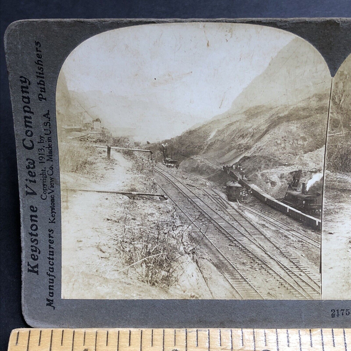 Antique 1913 Train Railroads Along Panama Canal Stereoview Photo Card P2022