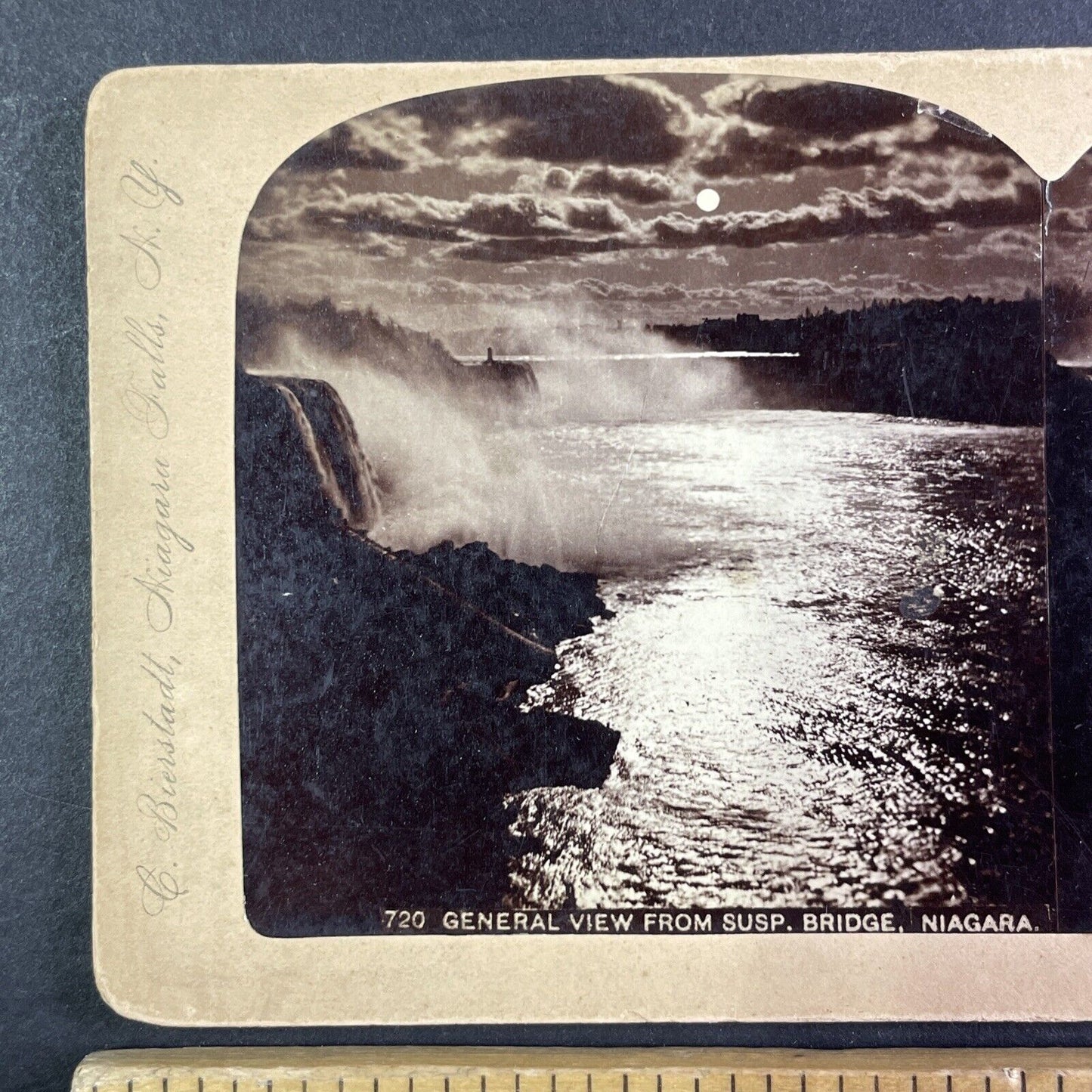 Niagara Falls Suspension Bridge View Stereoview Charles Bierstadt c1870s Y2238