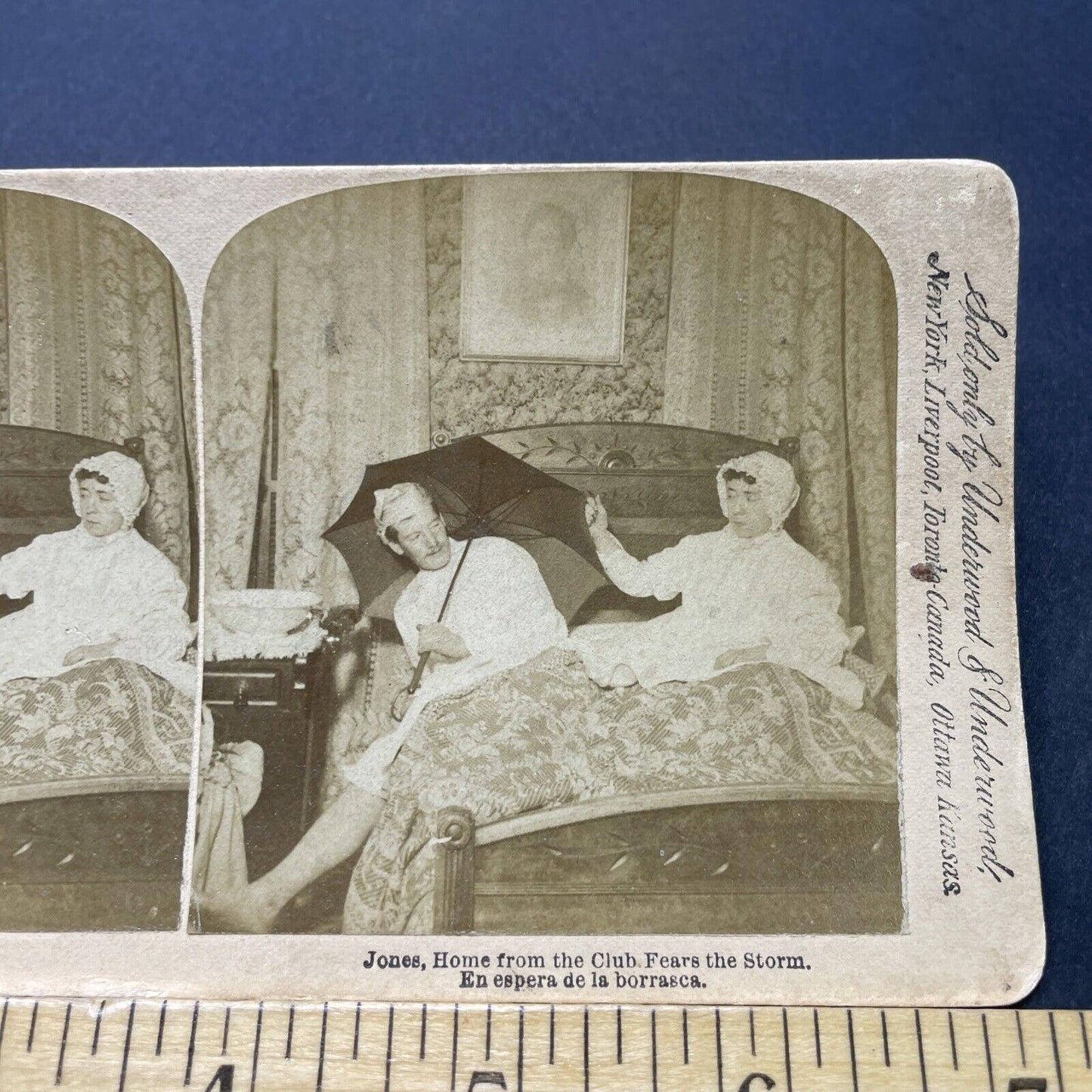 Antique 1891 Man Arrives Home Drunk To Bed Stereoview Photo Card P2540