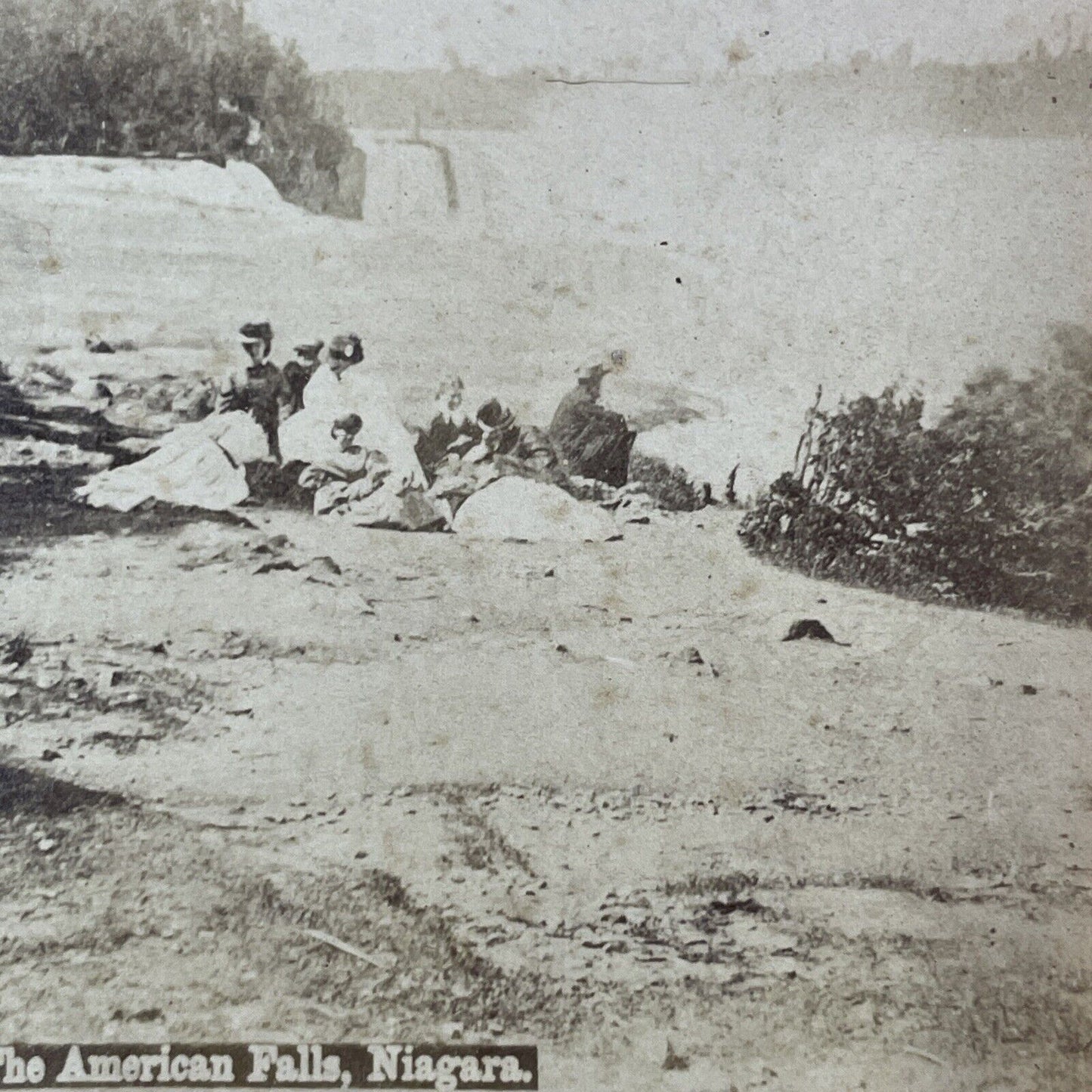 Picnic on top of Niagara Falls New York Stereoview Antique c1870s Y2533