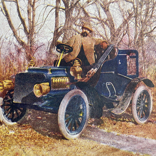 Antique 1905 Quail Hunter In An Automobile Stereoview Photo Card P580-060