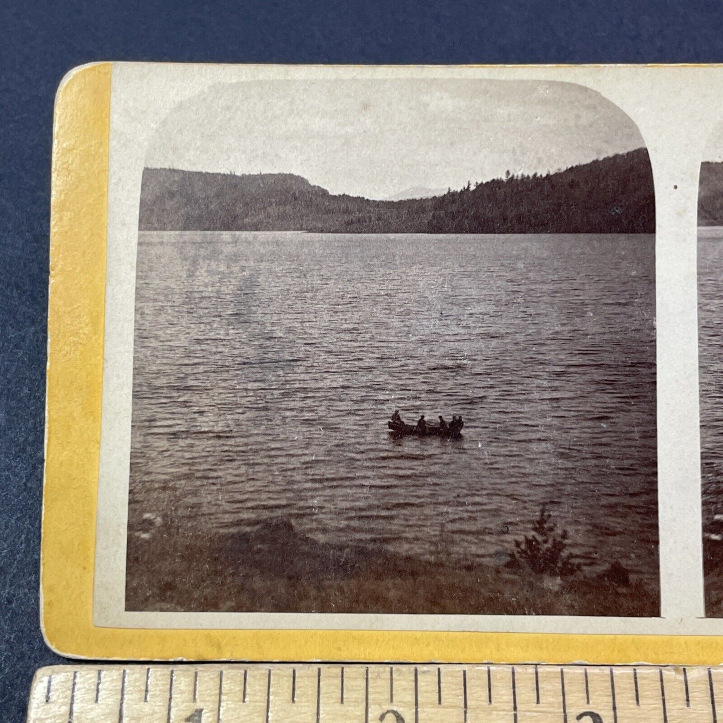 Antique 1860s Lake Morey Boating Fairlee Vermont Stereoview Photo Card V2135