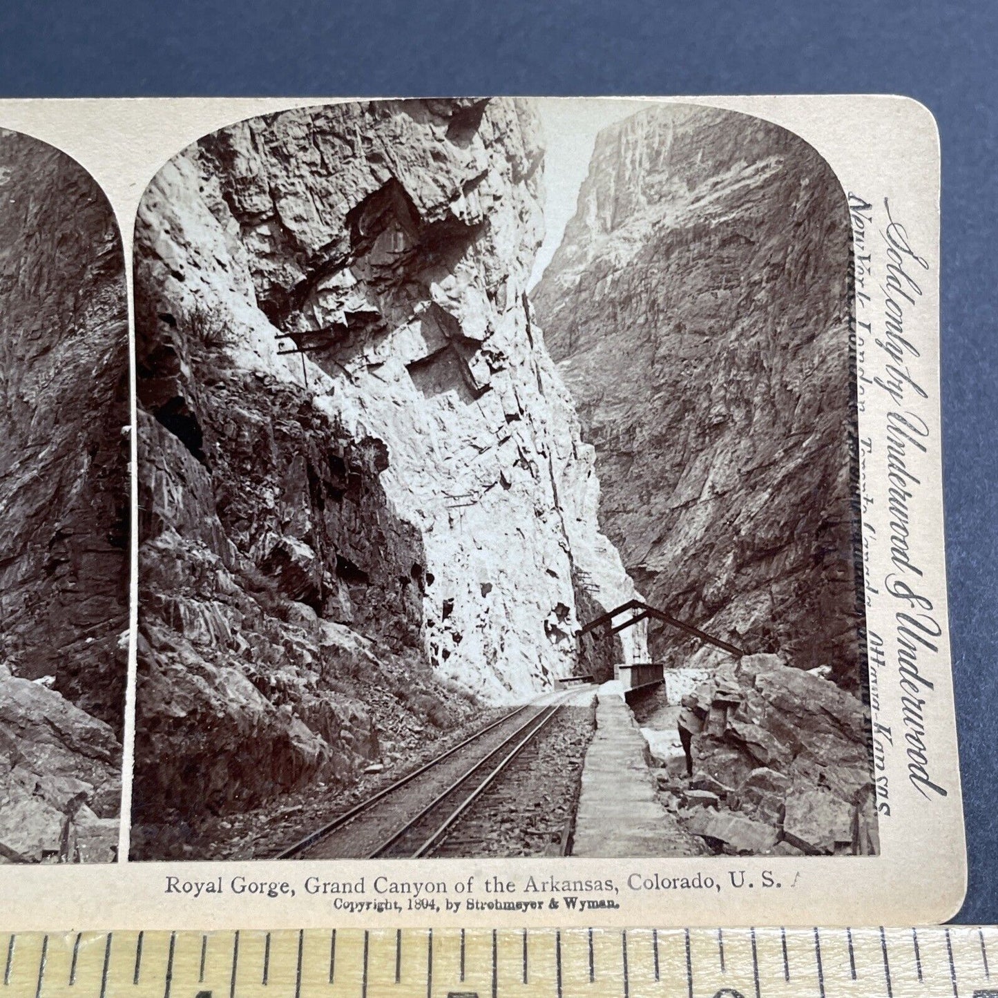 Antique 1894 Royal Gorge Canyon Railroad  Colorado Stereoview Photo Card V520