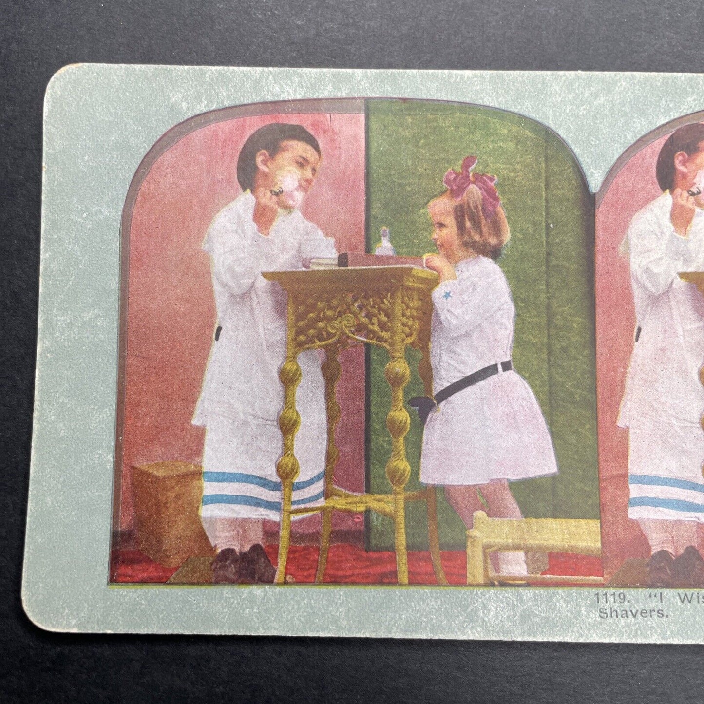 Antique 1905 Boy Learning How To Shave Stereoview Photo Card P1245