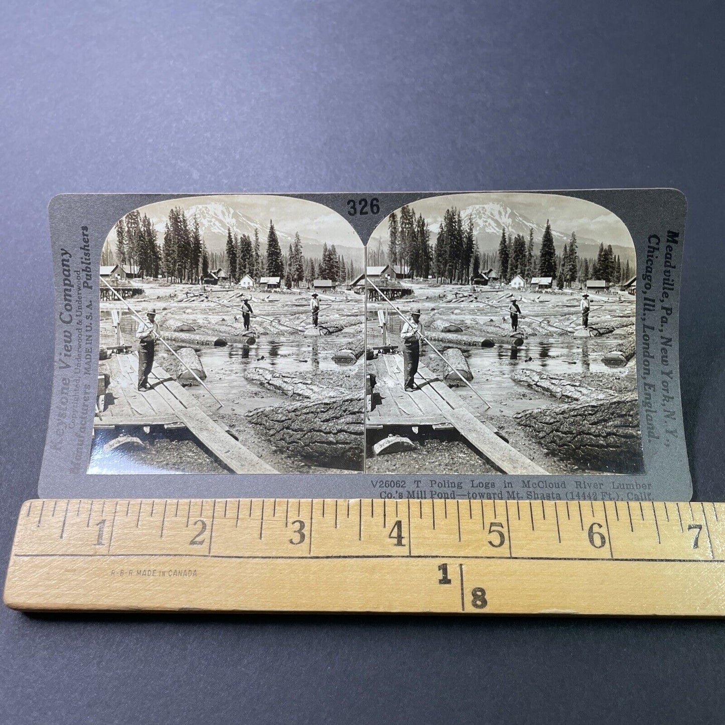 Antique 1910s Log Drivers Near Redding California Stereoview Photo Card P3201