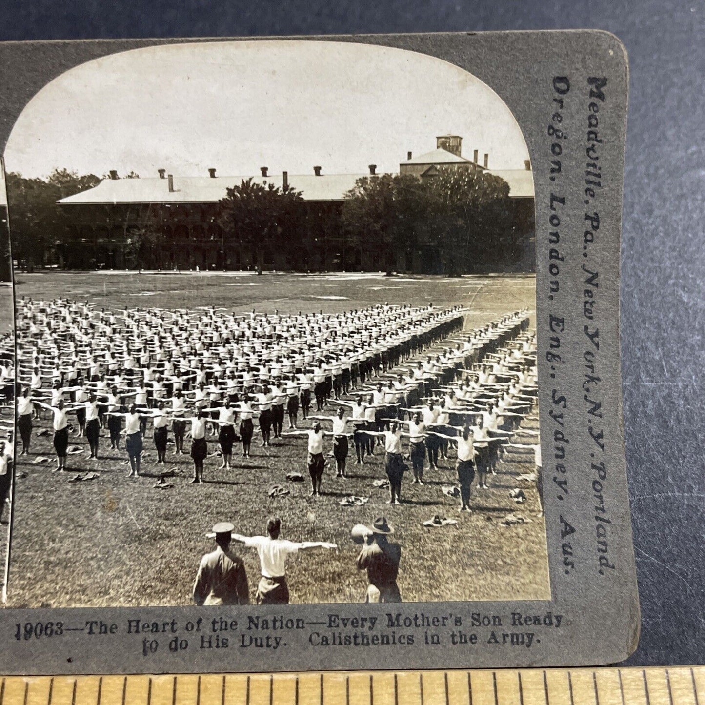 Antique 1910s US Army Calisthenics Routine Stereoview Photo Card P5063