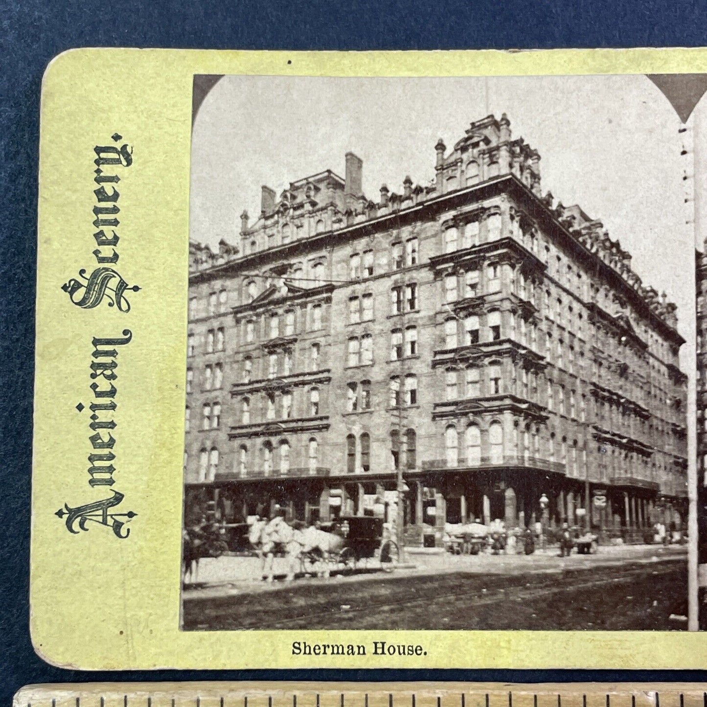 Sherman House Hotel Stereoview Randolph Street Chicago Antique c1872 X2414