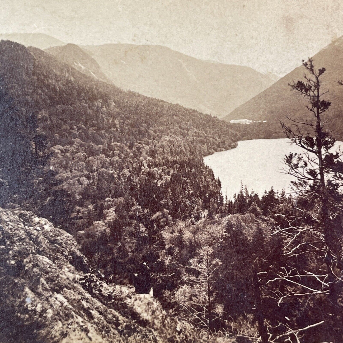 Echo Lake Franconia Notch New Hampshire Stereoview BW Kilburn c1870s Y940