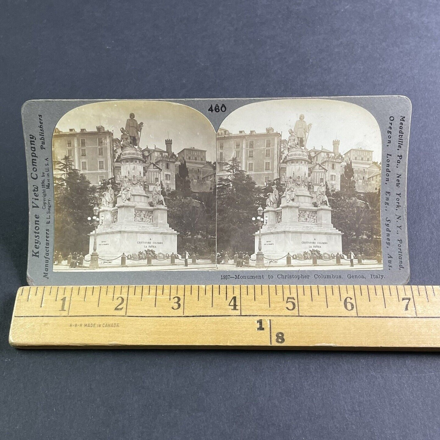 Antique 1896 Christopher Columbus Monument Genoa Ita Stereoview Photo Card P2216