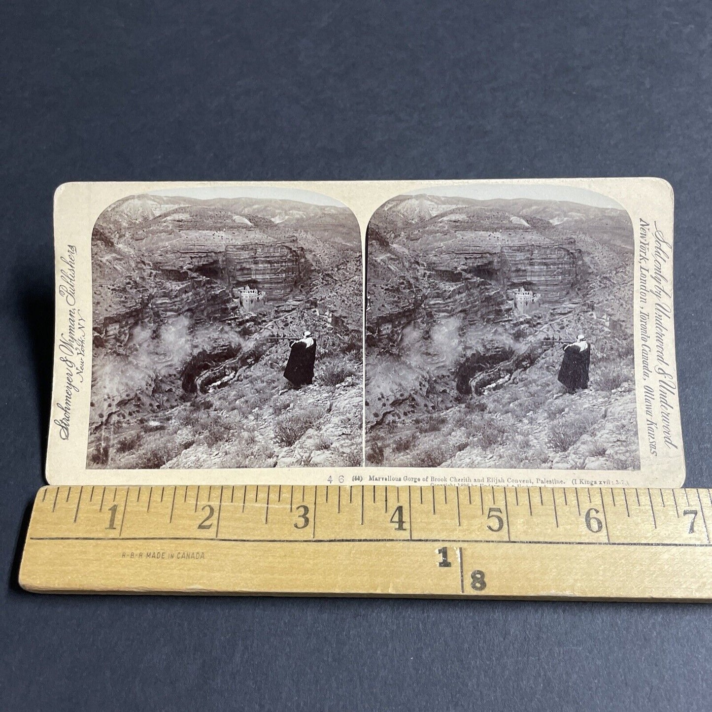 Antique 1896 Man Shoots At Canyon Roadway Road Stereoview Photo Card P4608