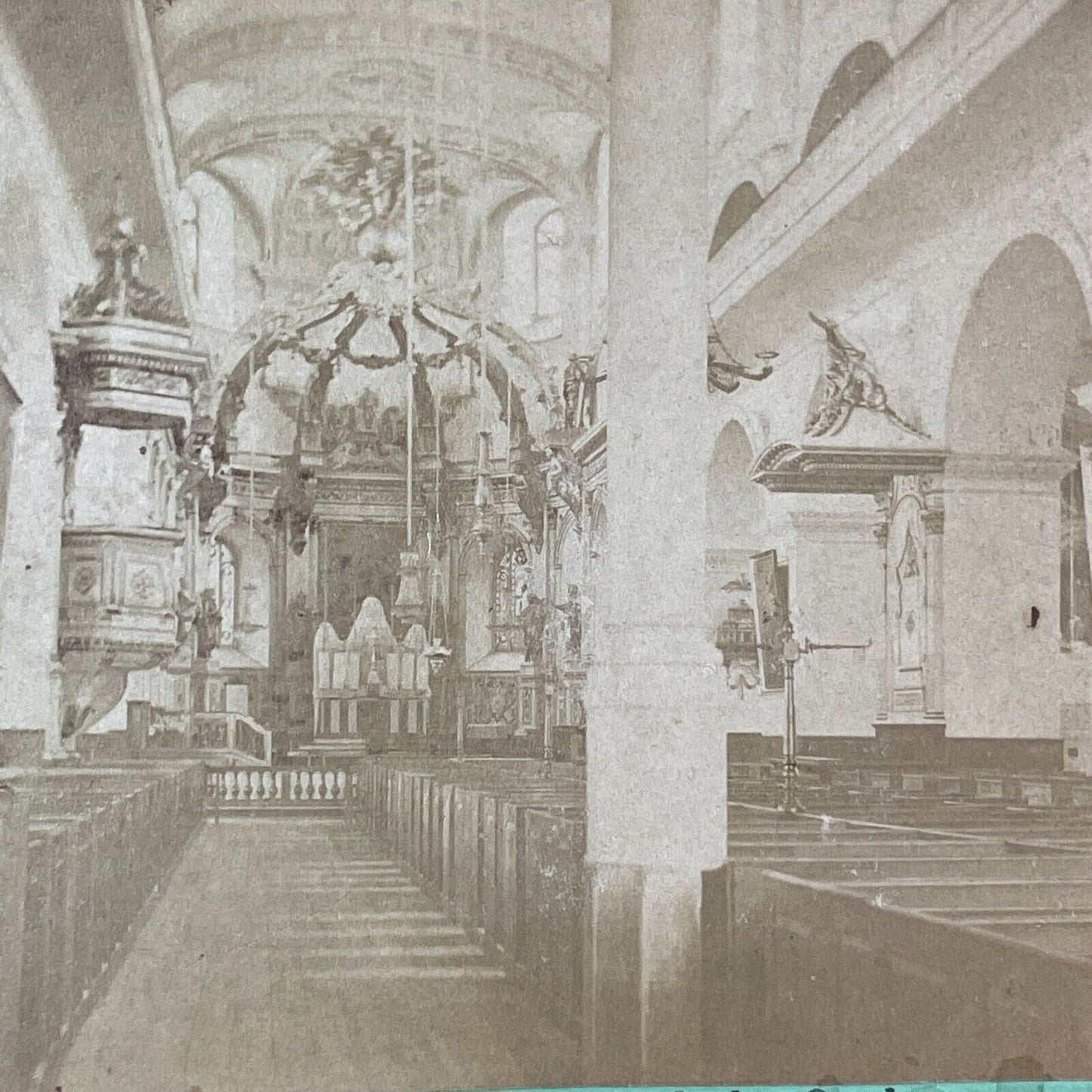 Cathedral Basilica Notre Dame Quebec Stereoview J.G. Parks Antique c1865 X2763