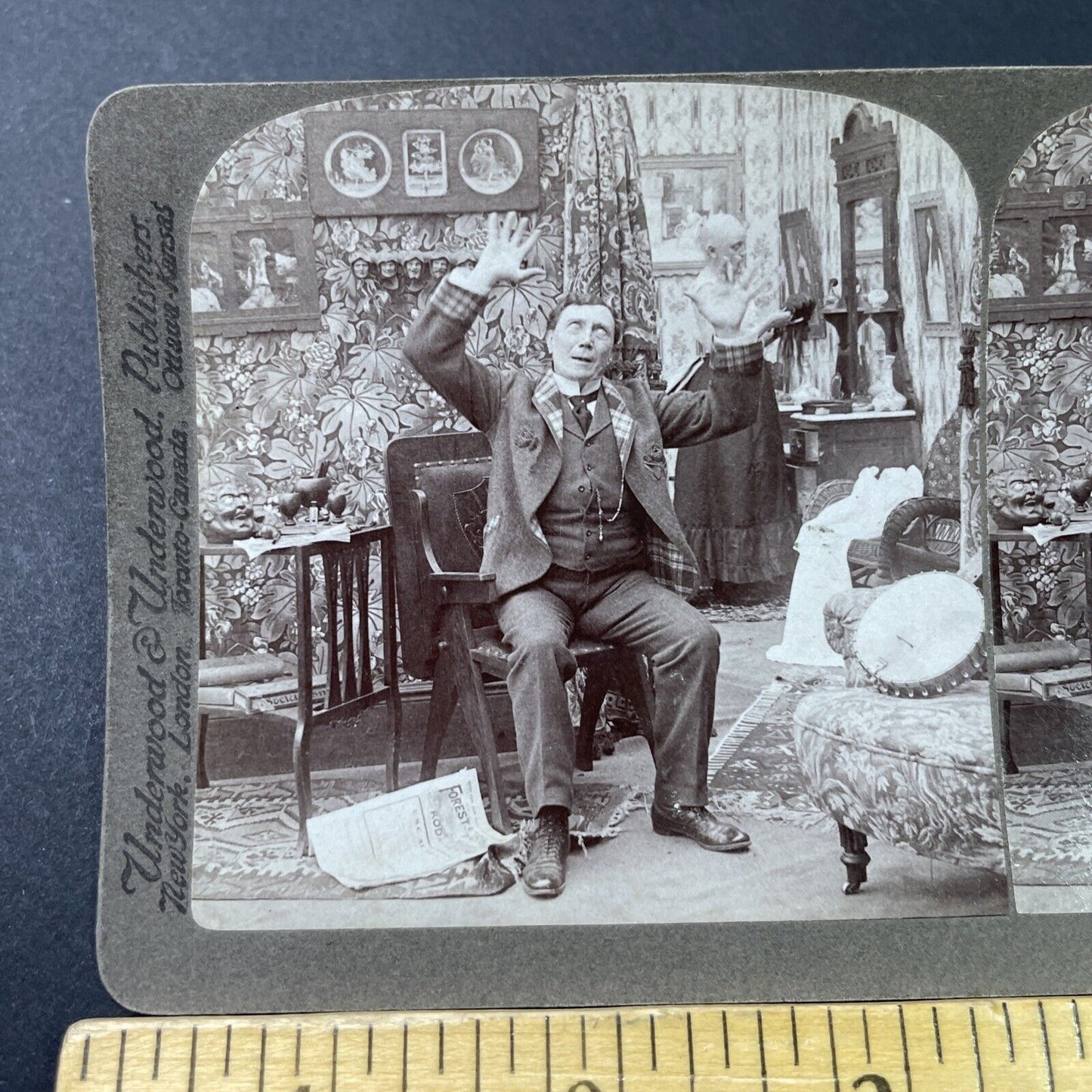 Antique 1903 Mistress Shaves Head & Man Shocked Stereoview Photo Card P2868