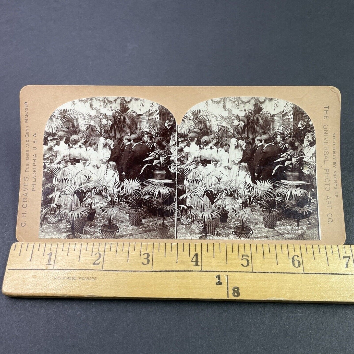 Antique 1897 Victorian Couple Kiss At Wedding Stereoview Photo Card P3376