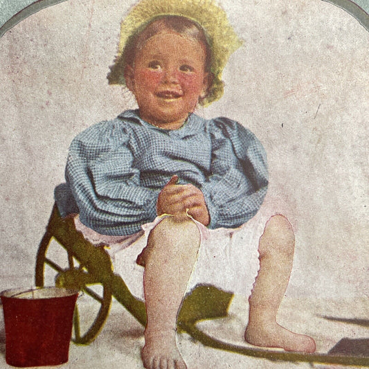 Antique 1898 Child Sitting In A Small Wagon Stereoview Photo Card P1238