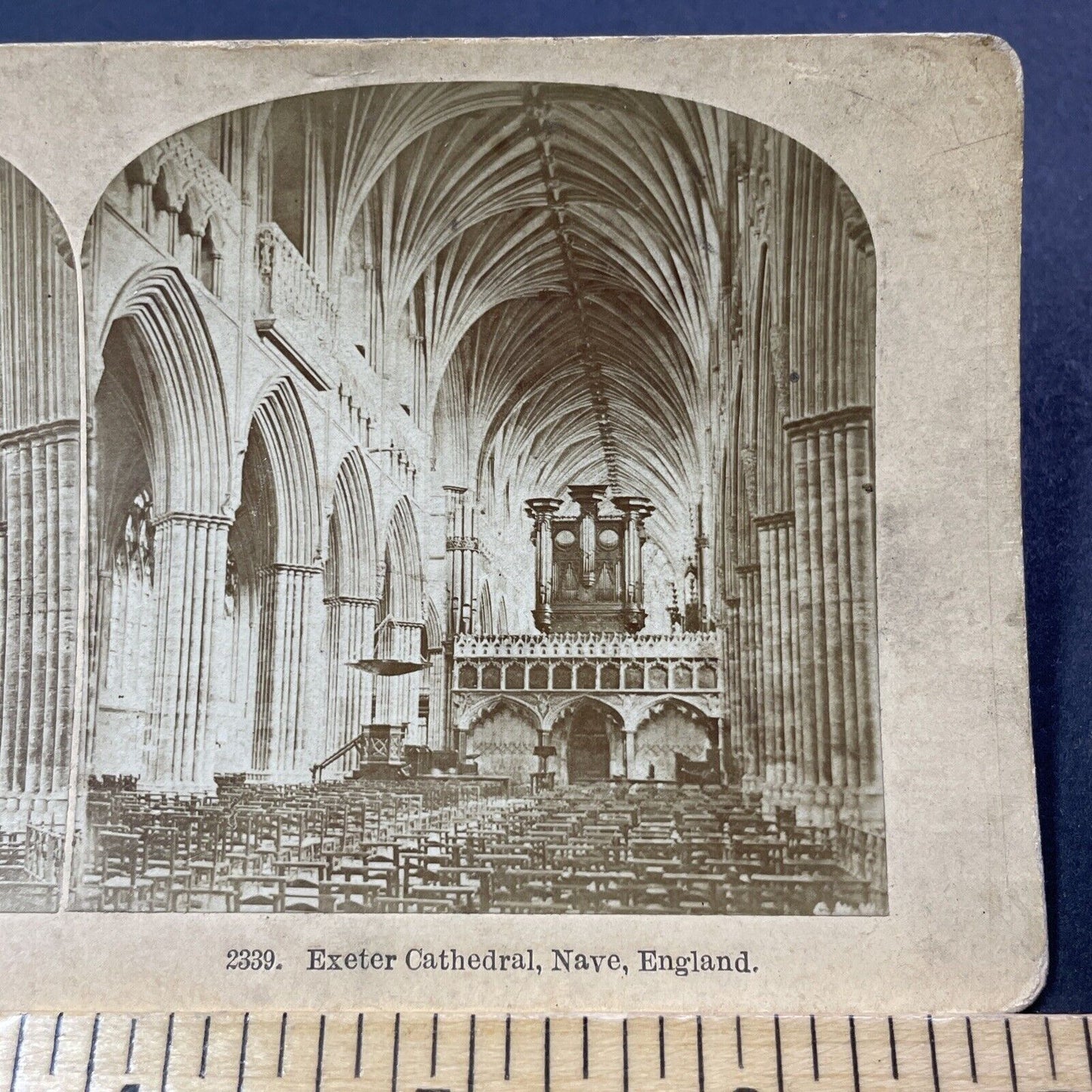 Antique 1898 Exeter Cathedral Church Nave England Stereoview Photo Card V3326