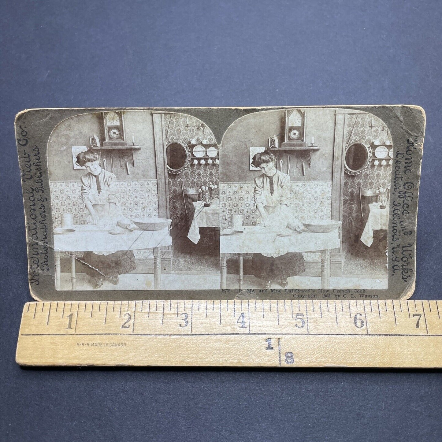 Antique 1903 Woman Making French Bread Stereoview Photo Card P1828