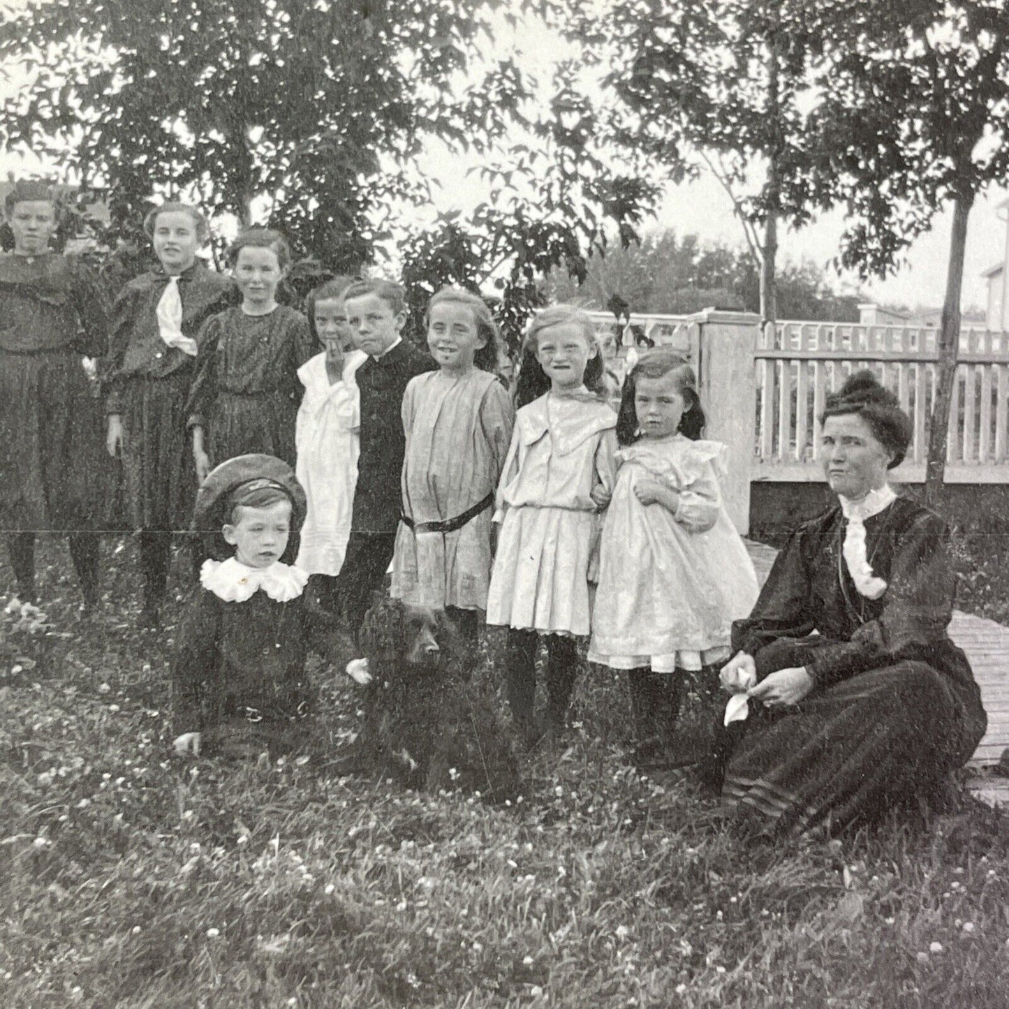 Lady Laura Borden with a Group of Children Stereoview Antique c1908 Y2727