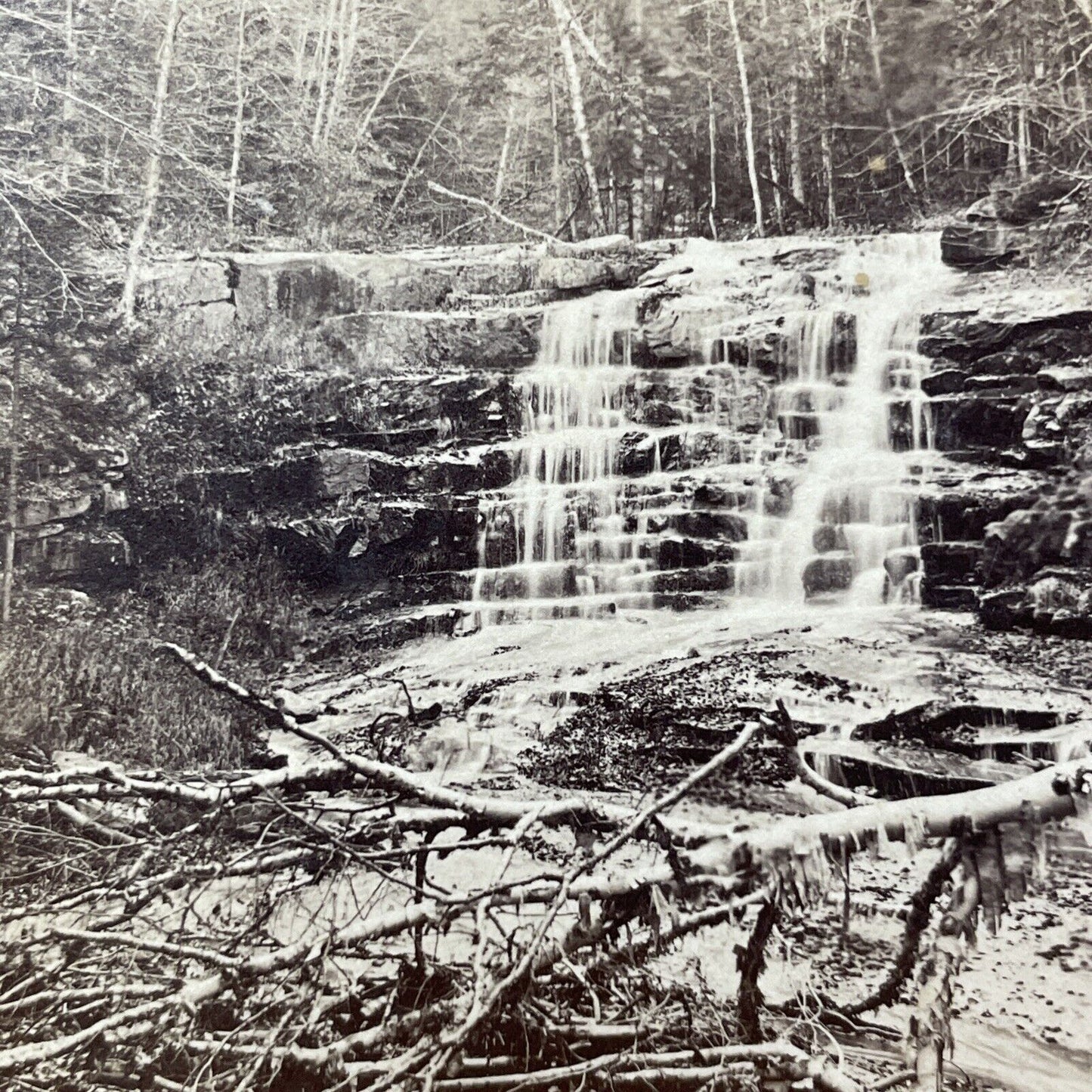 Antique 1870s Walkers Falls Franconia Notch NH Stereoview Photo Card V1947