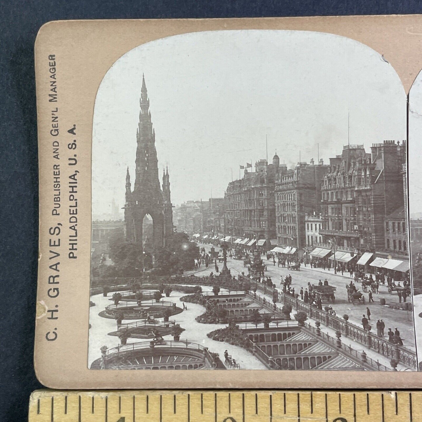 Princess Street Edinburgh Scotland Stereoview CH Graves Antique c1900 X2851