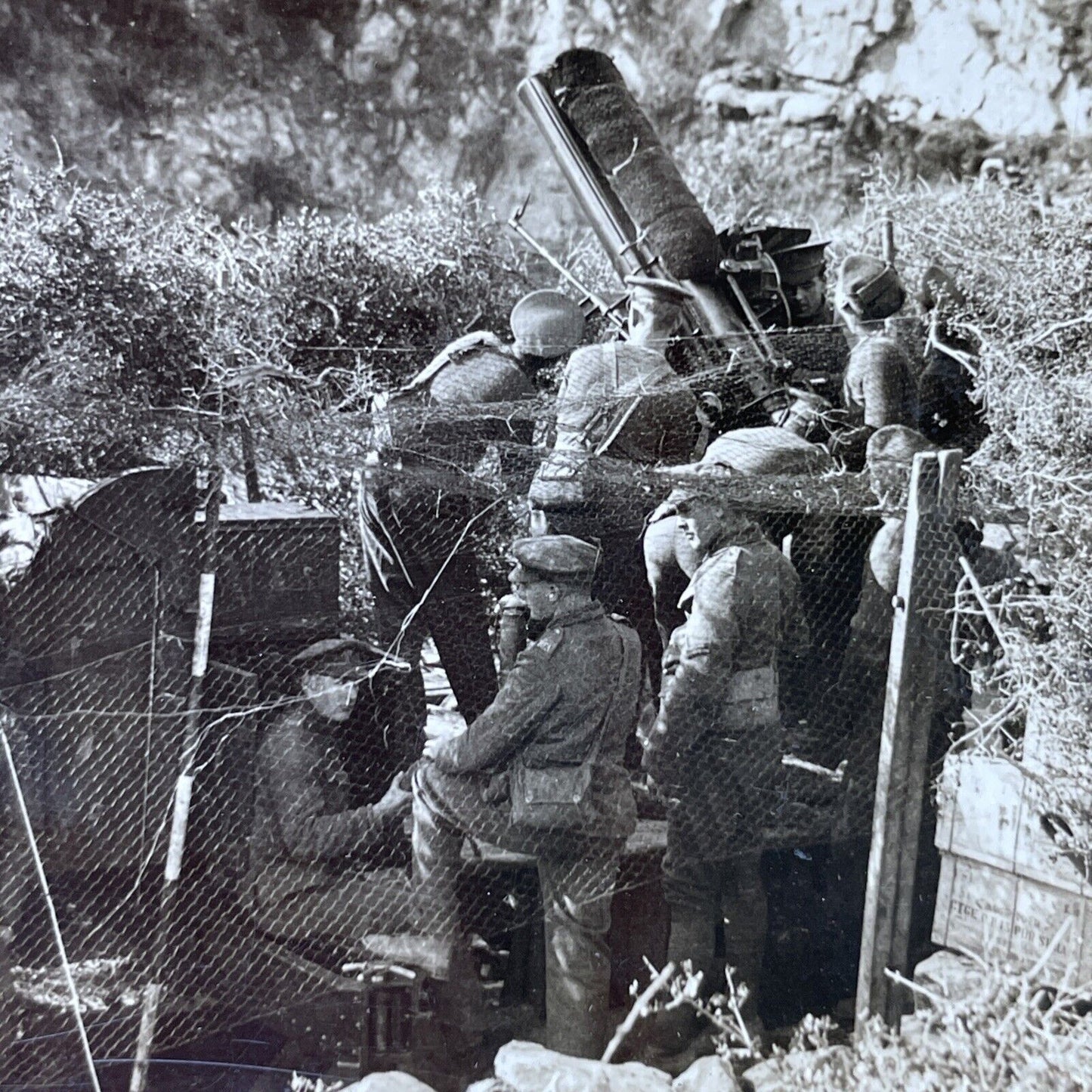 Antique 1917 Anti-Aircraft Guns Cannons WW1 Greece Stereoview Photo Card P2810