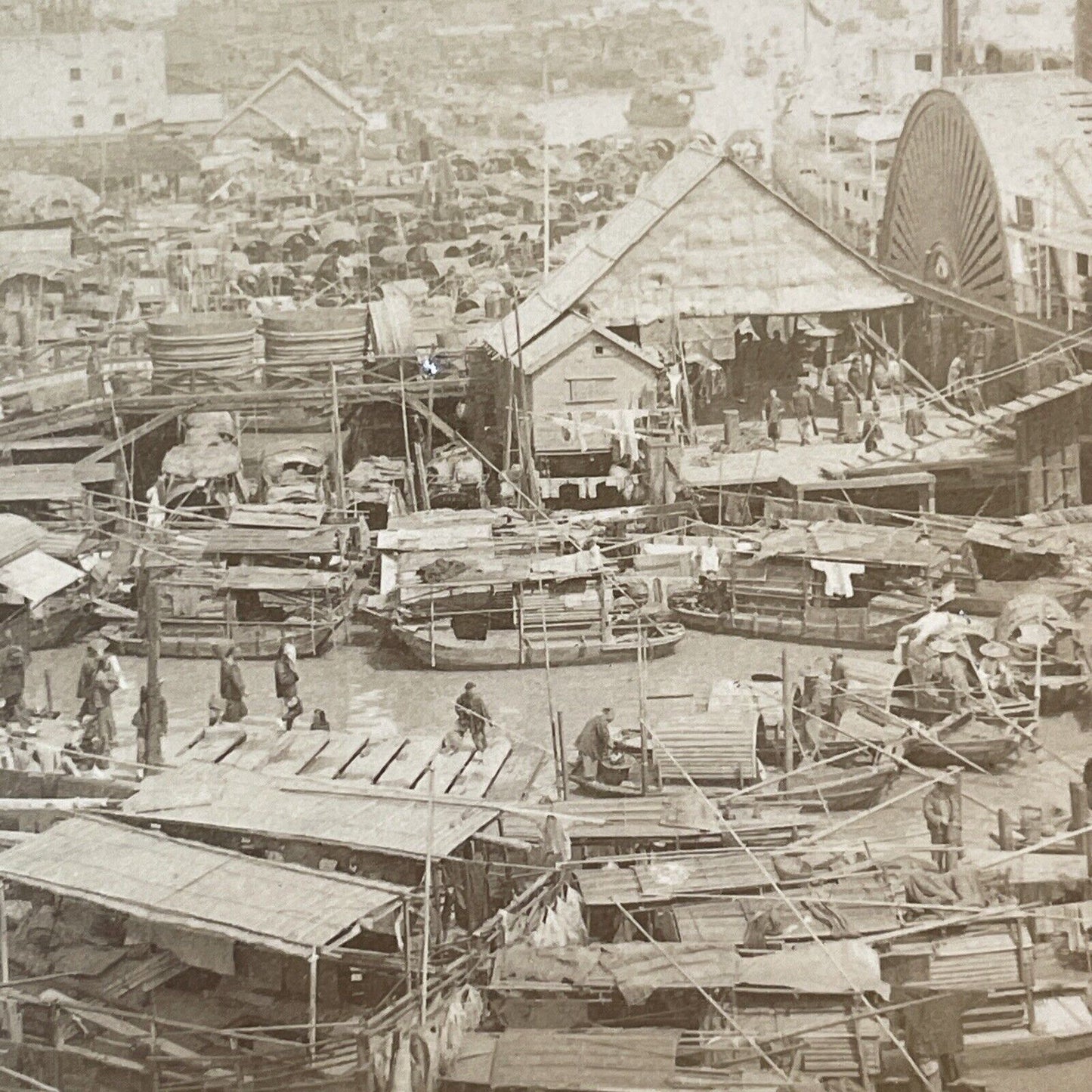 Guangzhou China City And Harbor View Stereoview Antique c1900 X3565