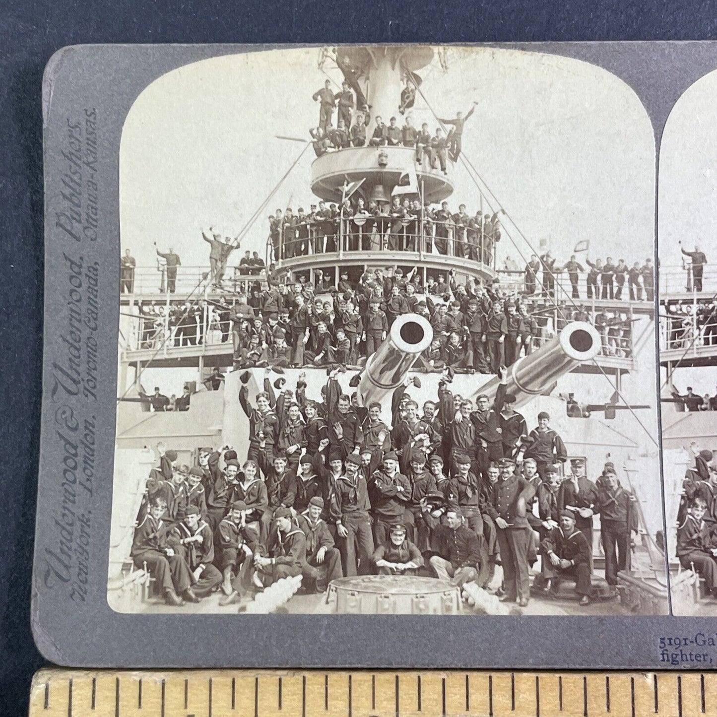 USS Missouri Navy Battleship Stereoview US Naval Ship Antique c1905 X3170