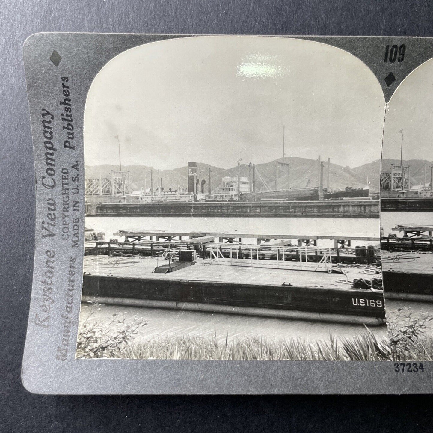 Antique 1940 Ships In The Panama Canal Stereoview Photo Card P1003