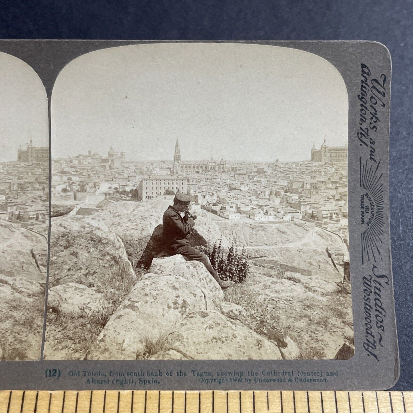 Antique 1902 Toledo Spain City View Stereoview Photo Card P5502