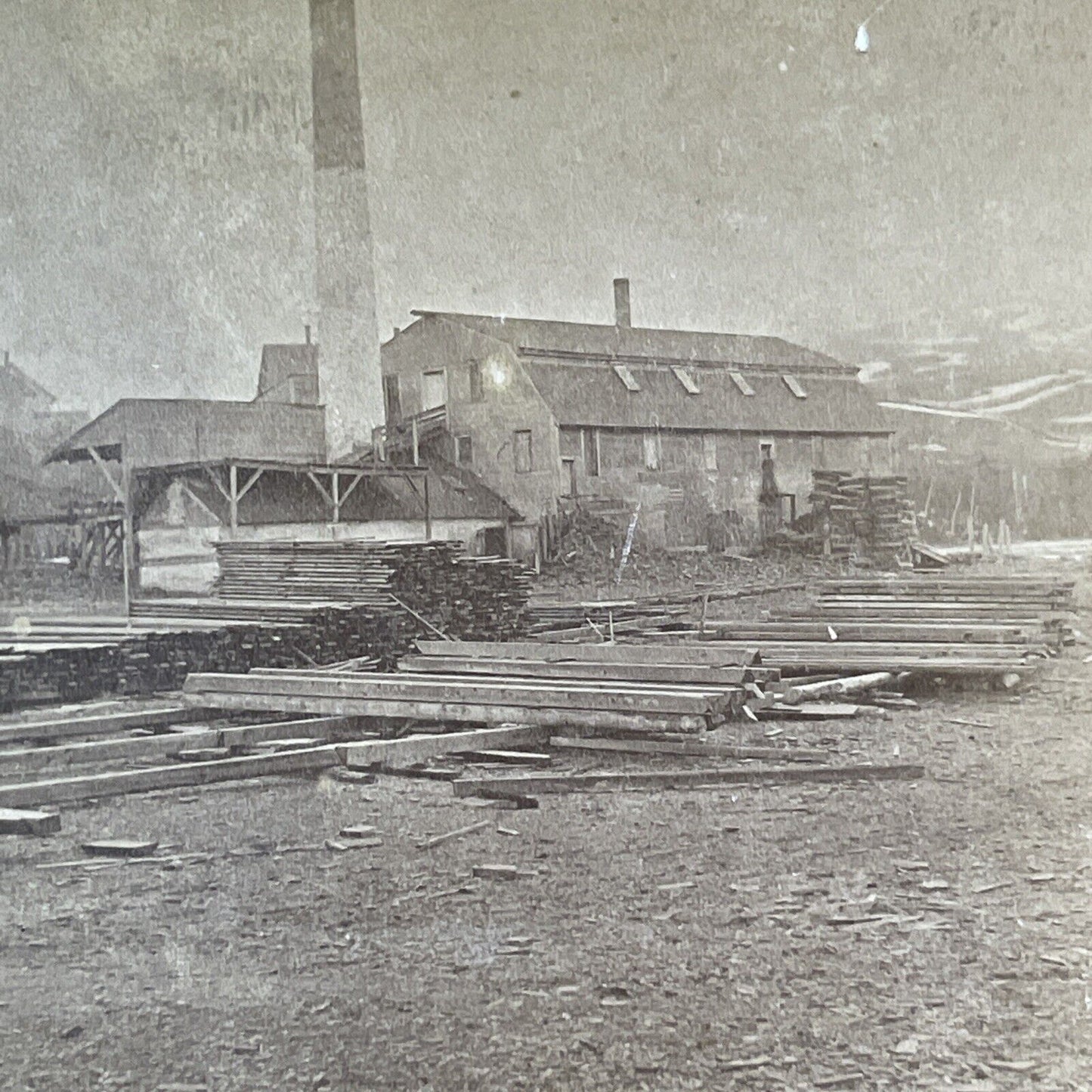 Lumber Steam Mill In Winter Storm Stereoview New Hampshire Antique c1874 X2463