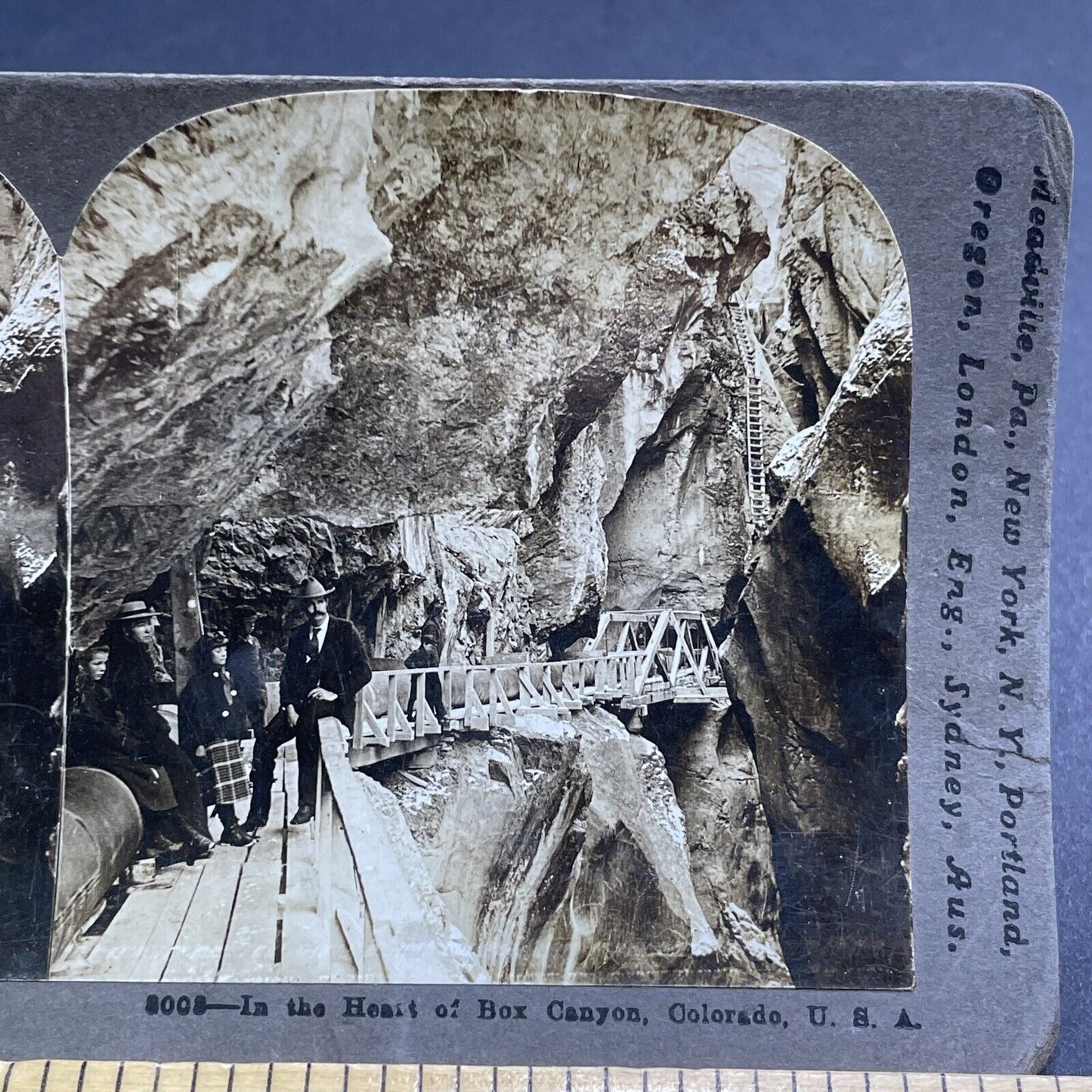 Antique 1909 Box Canyon Colorado Pedestrian Walkway Stereoview Photo Card P1909