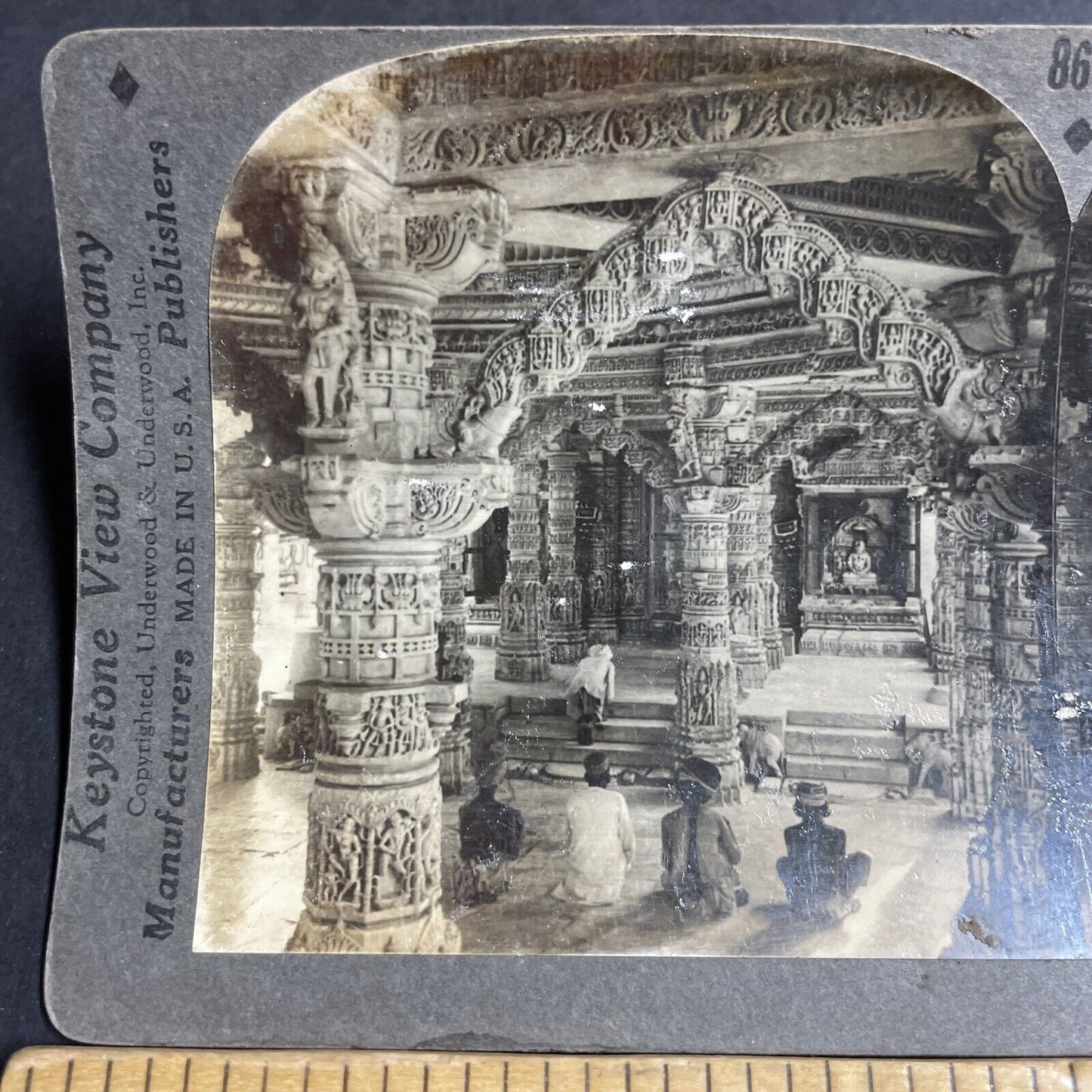 Antique 1910s Temple Of Vimala Mount Abu India Stereoview Photo Card P4908