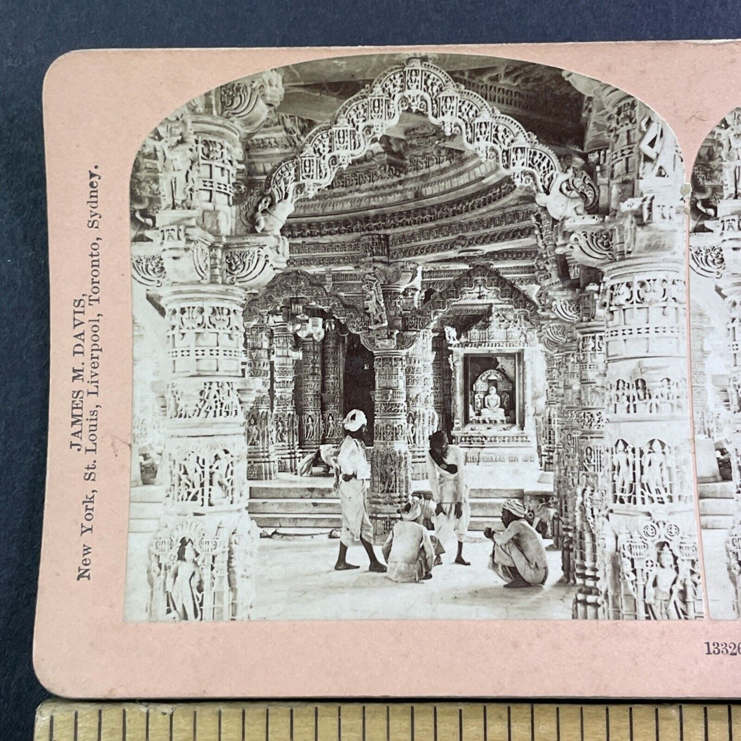 Luna Vasahi Neminatha Temple Stereoview Mount Abu India Antique c1899 X2458