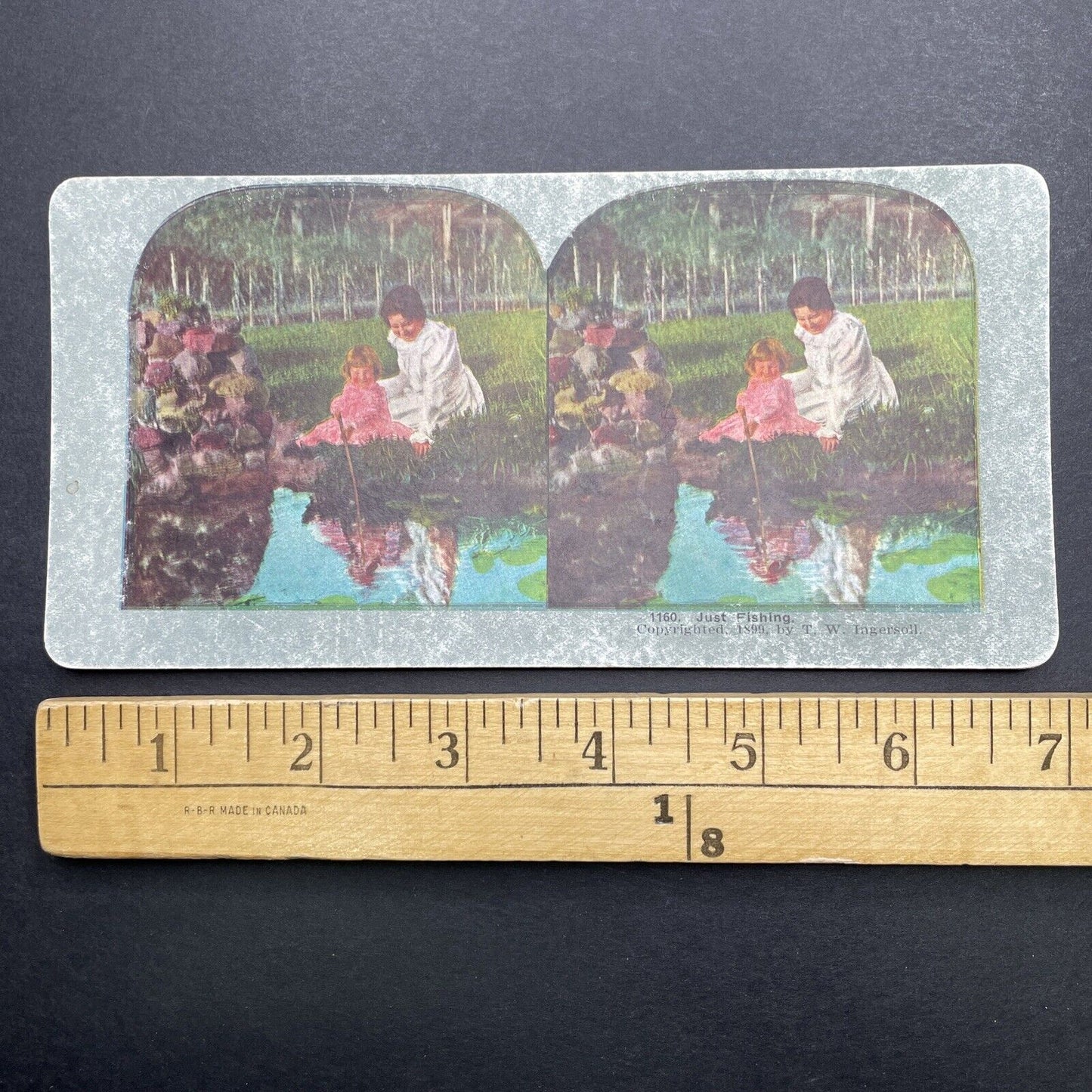 Antique 1899 Mother And Child Playing In Pond Stereoview Photo Card P580-010