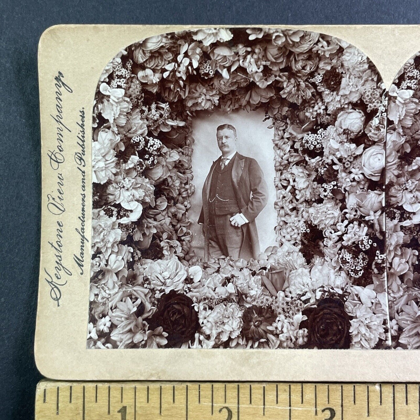 President Teddy Roosevelt Inauguration Flowers Stereoview Antique c1901 X1540