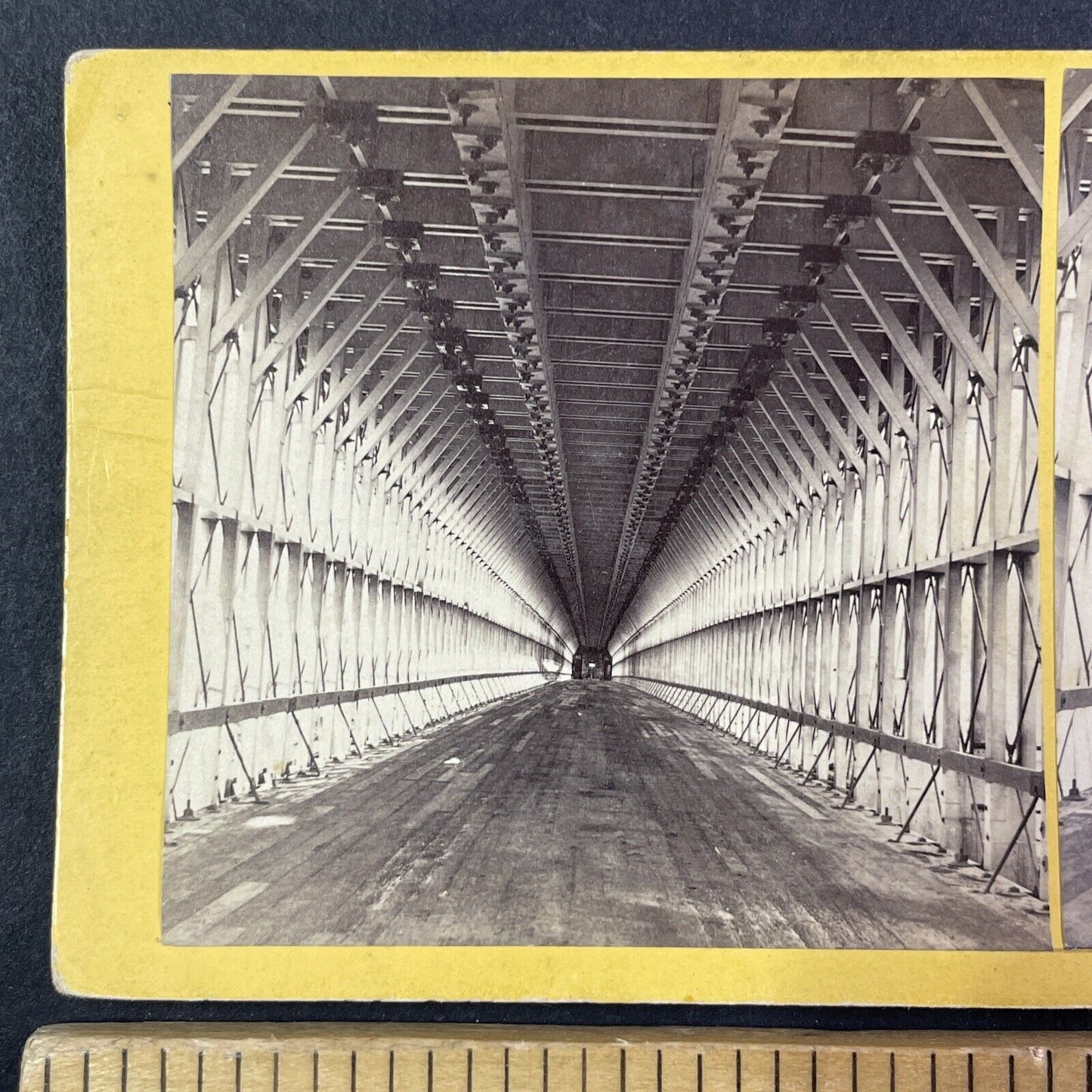 Interior of Niagara Falls Suspension Bridge Stereoview Antique c1870s Y1873