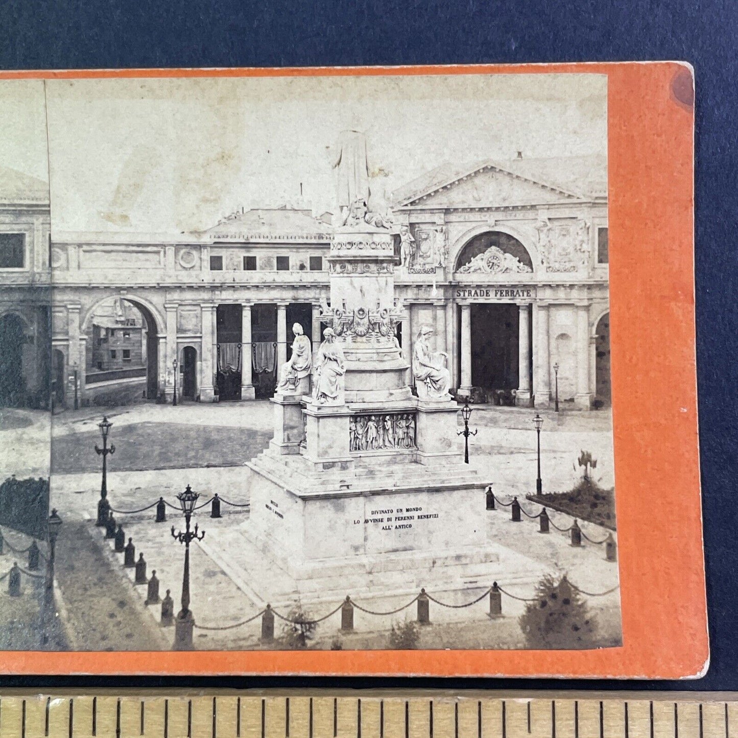 Genoa Italy Columbus Monument Stereoview Celestino Degoix Antique c1870 X3778