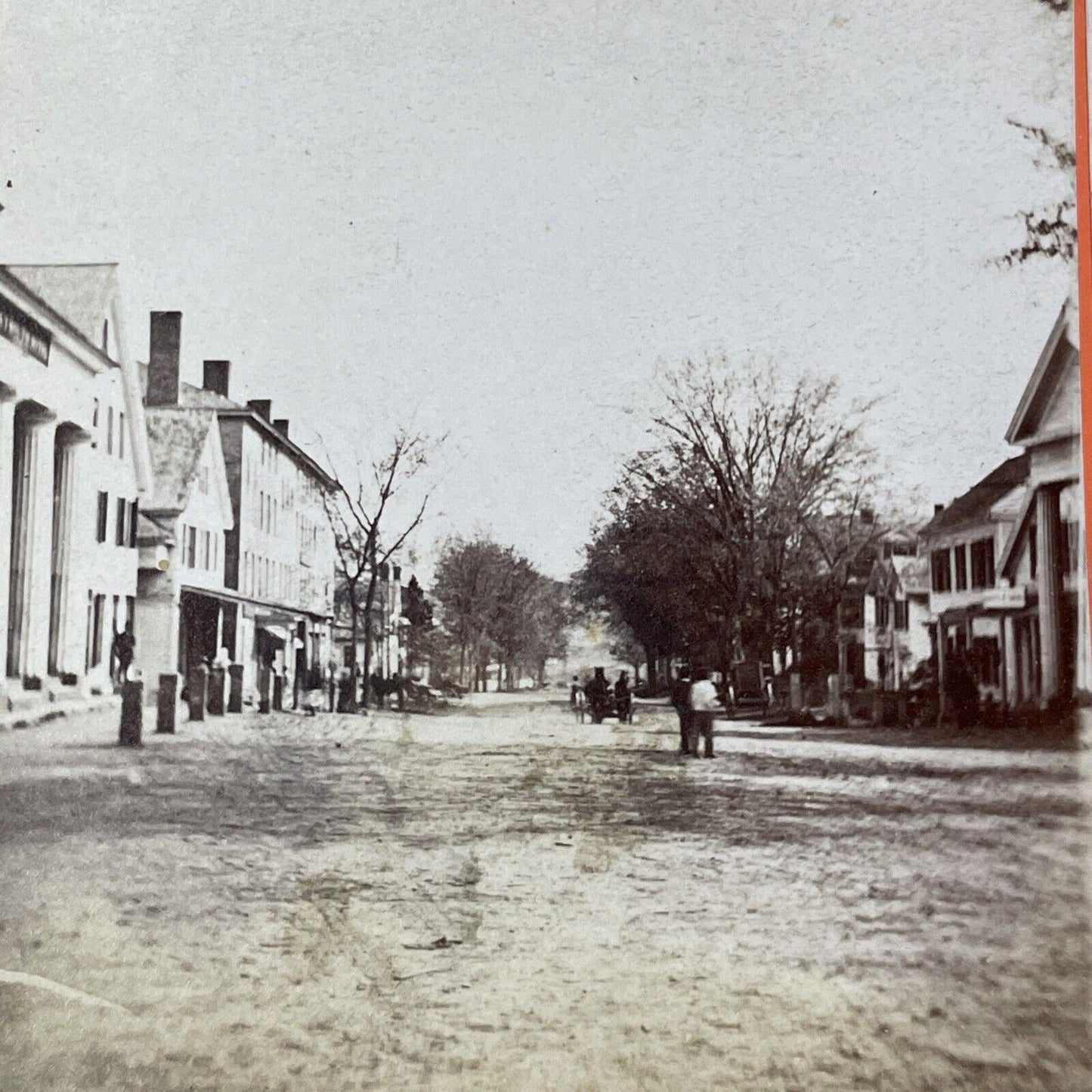 Downtown Hanover NH Stereoview Photo Card Henry Osgood Bly Antique c1869 X966